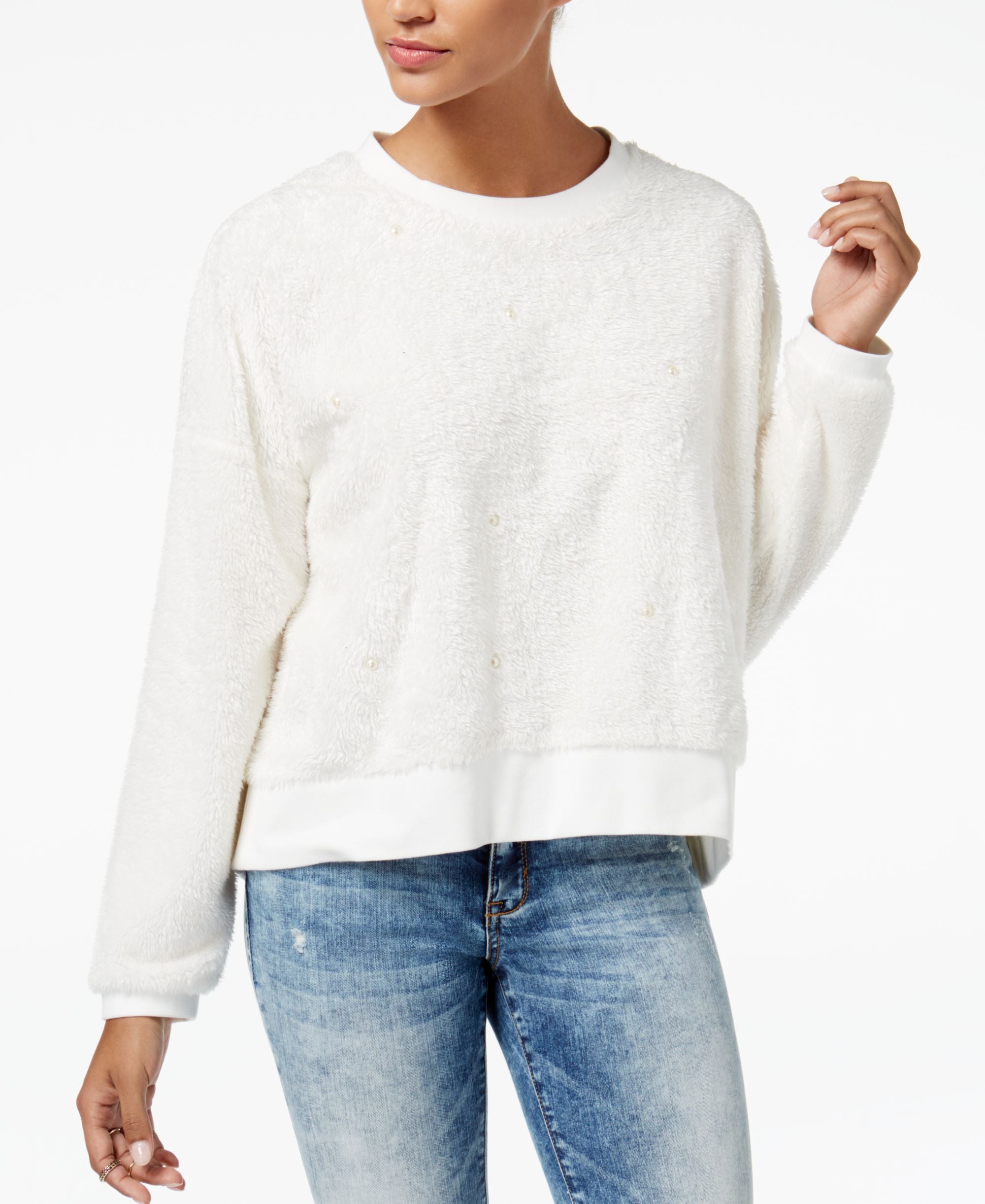 American Rag Juniors Embellished Faux Fur Sweatshirt
