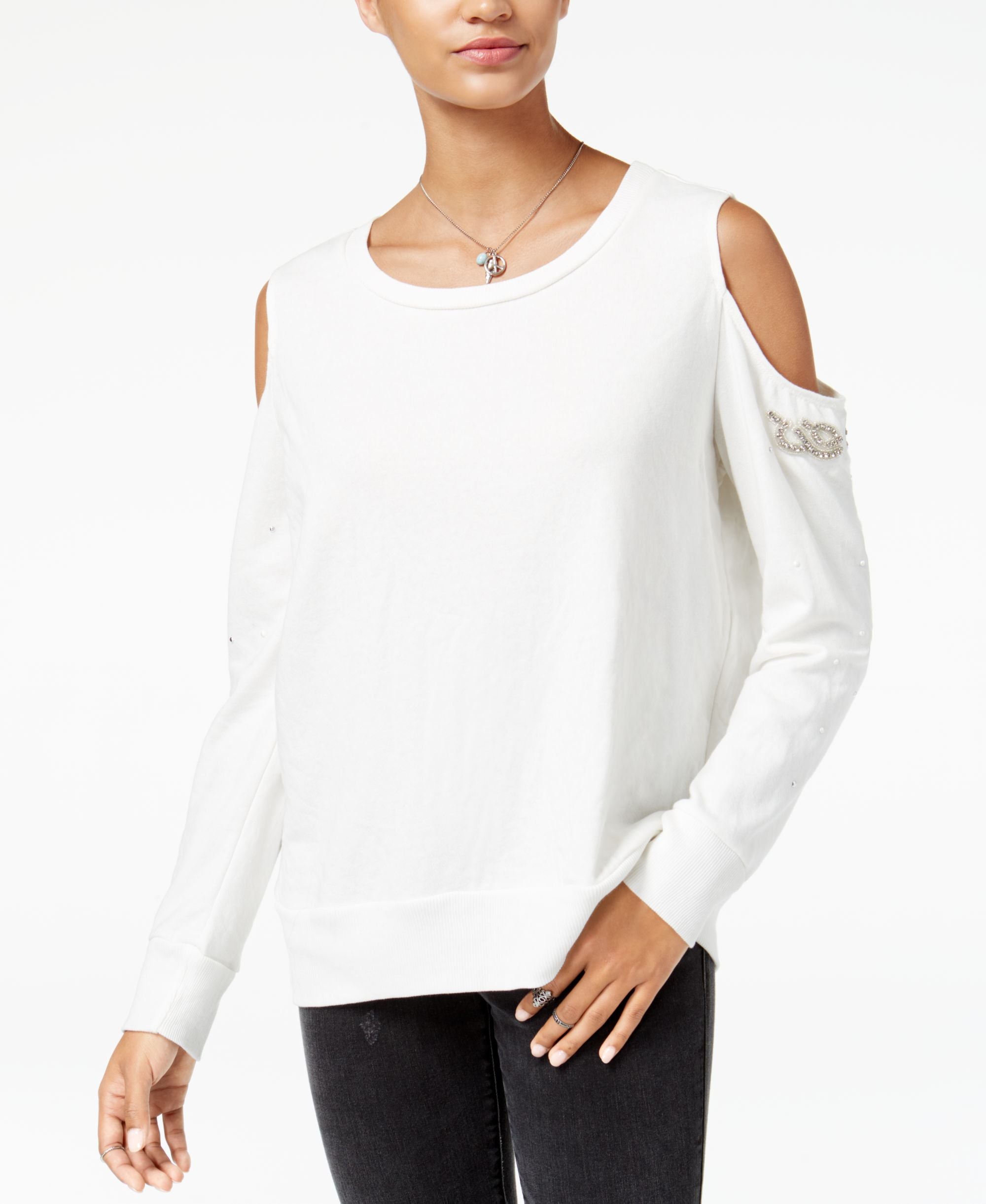 American Rag Juniors Embellished Cold Shoulder Sweatshirt