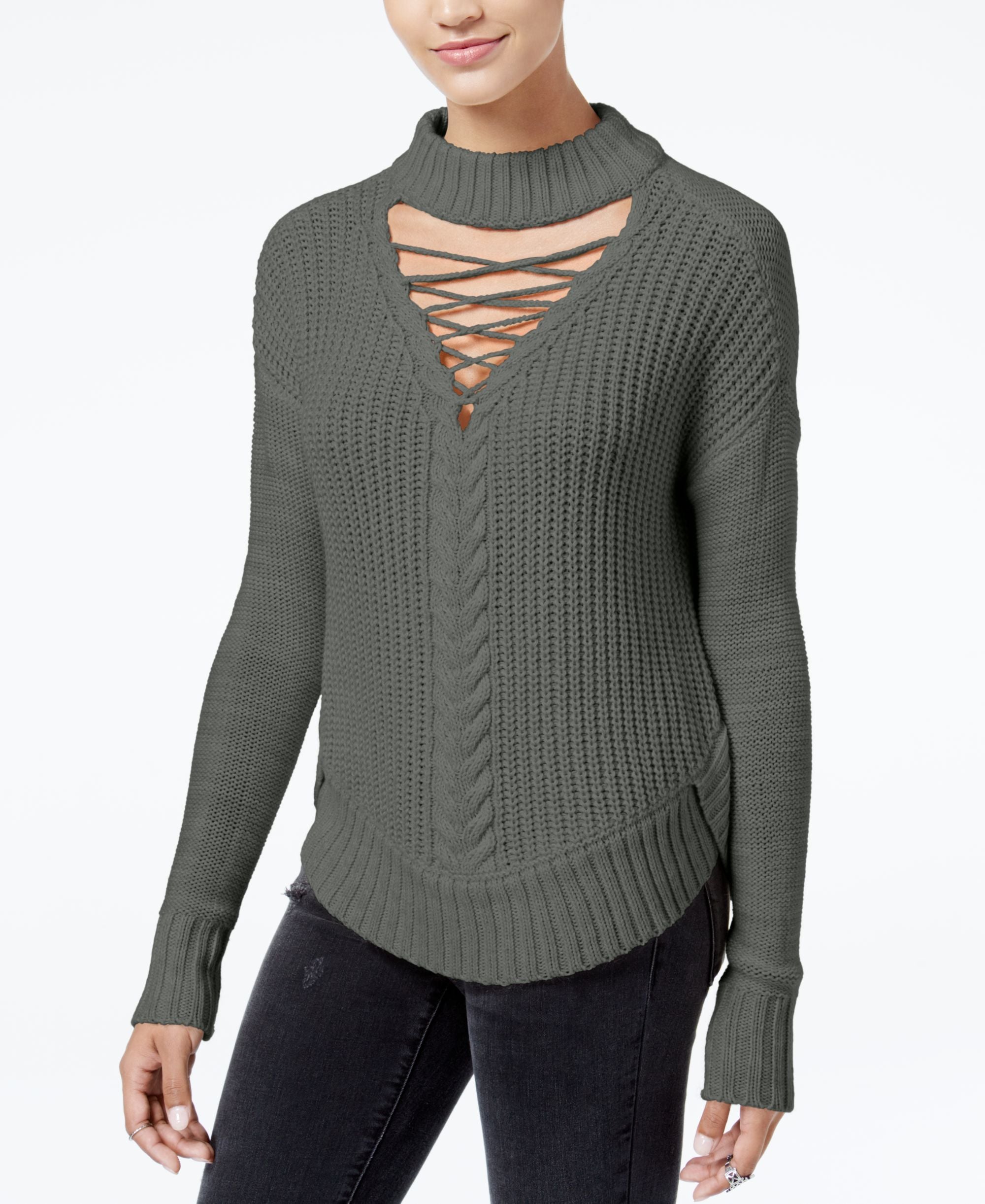 American Rag Juniors Lace Up Choker Sweater