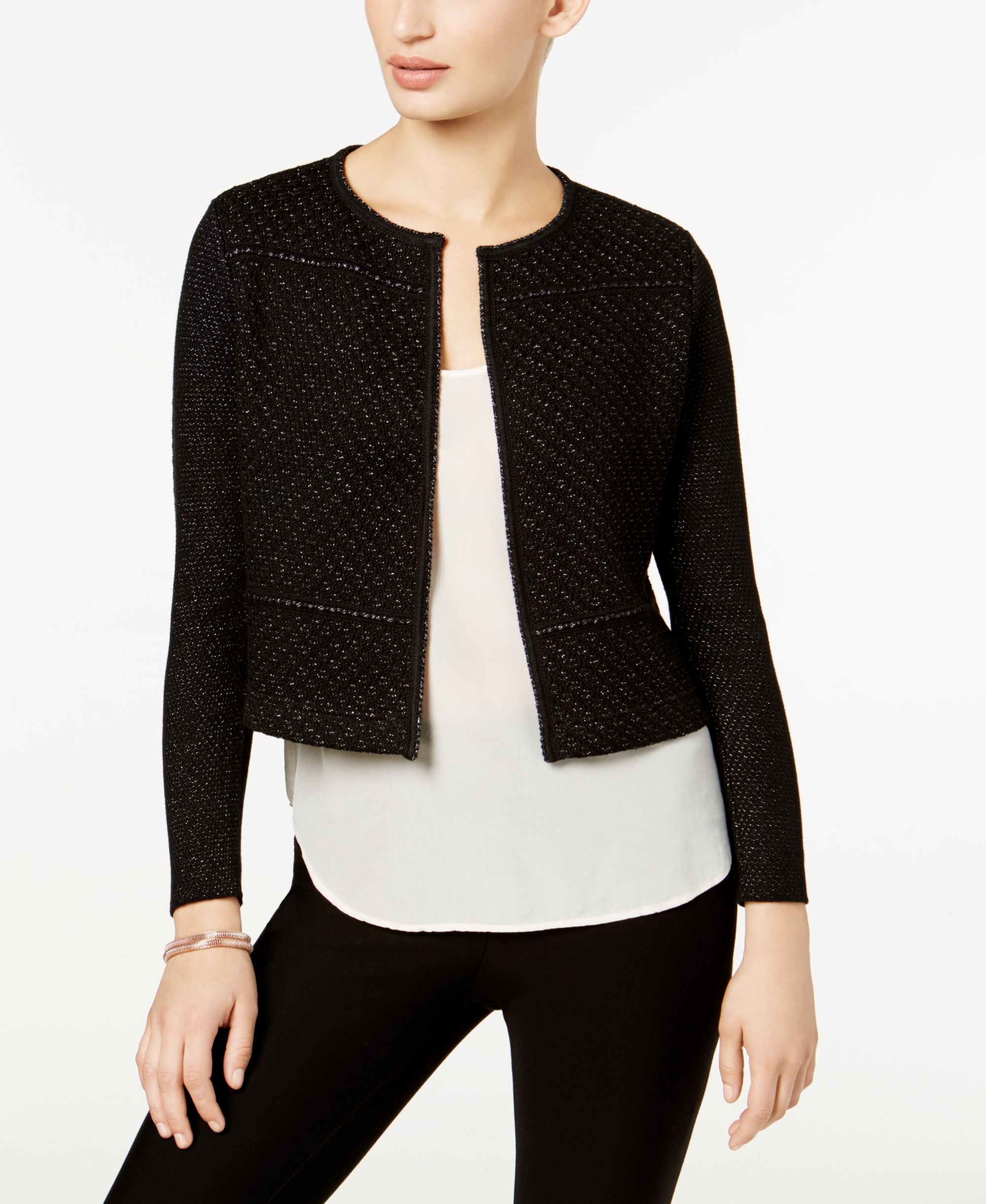 Charter Club Petite Metallic Knit Cropped Jacket