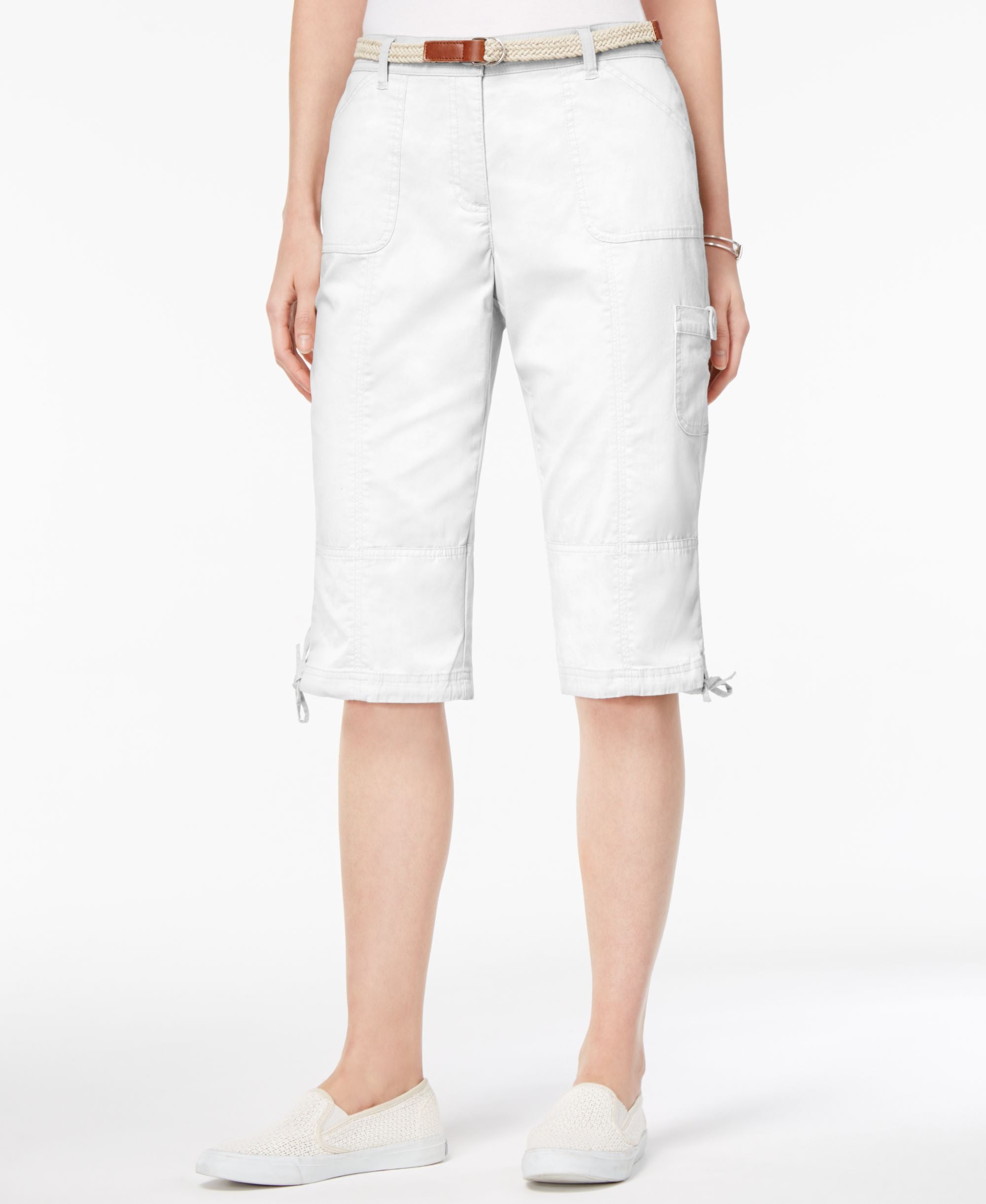 Karen Scott Petite Twill Tie Hem Bermuda Skimmers