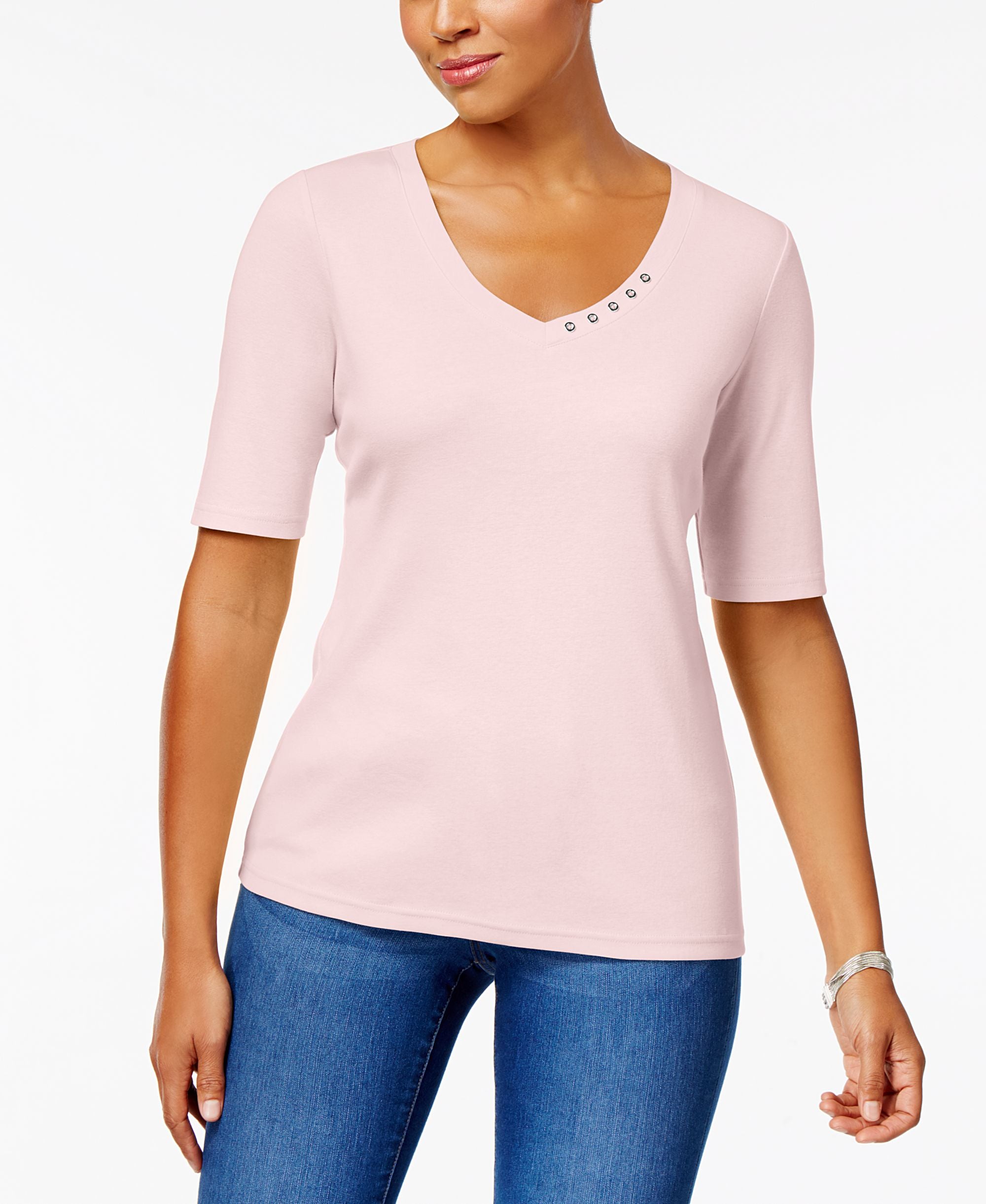 Karen Scott Elbow Sleeve Cotton Top
