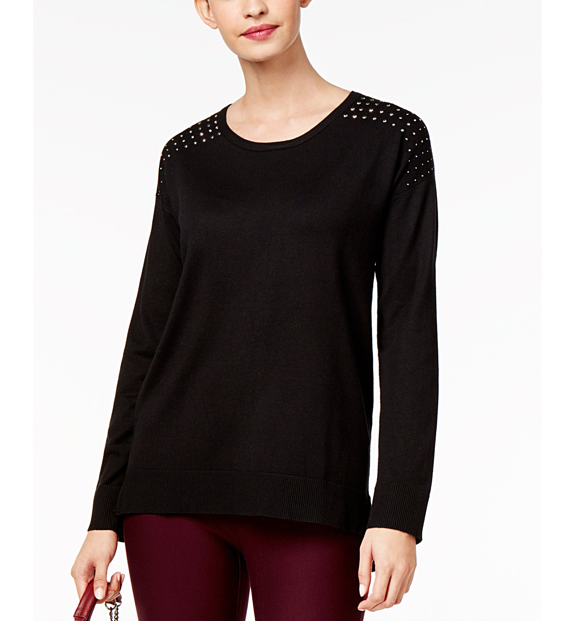 NY Collection Studded Shoulder Sweater