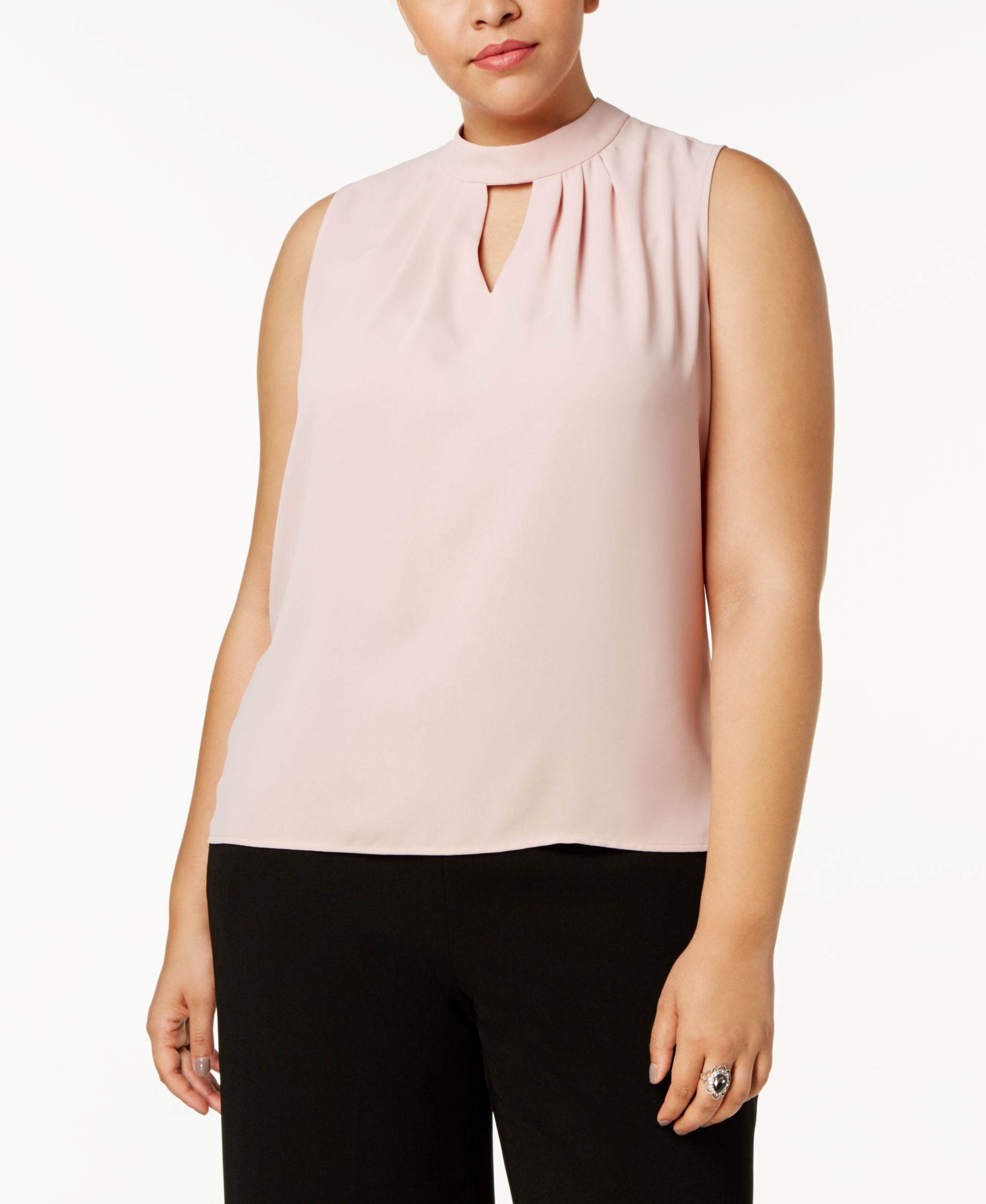 Nine West Plus Size Pleated Keyhole Blouse