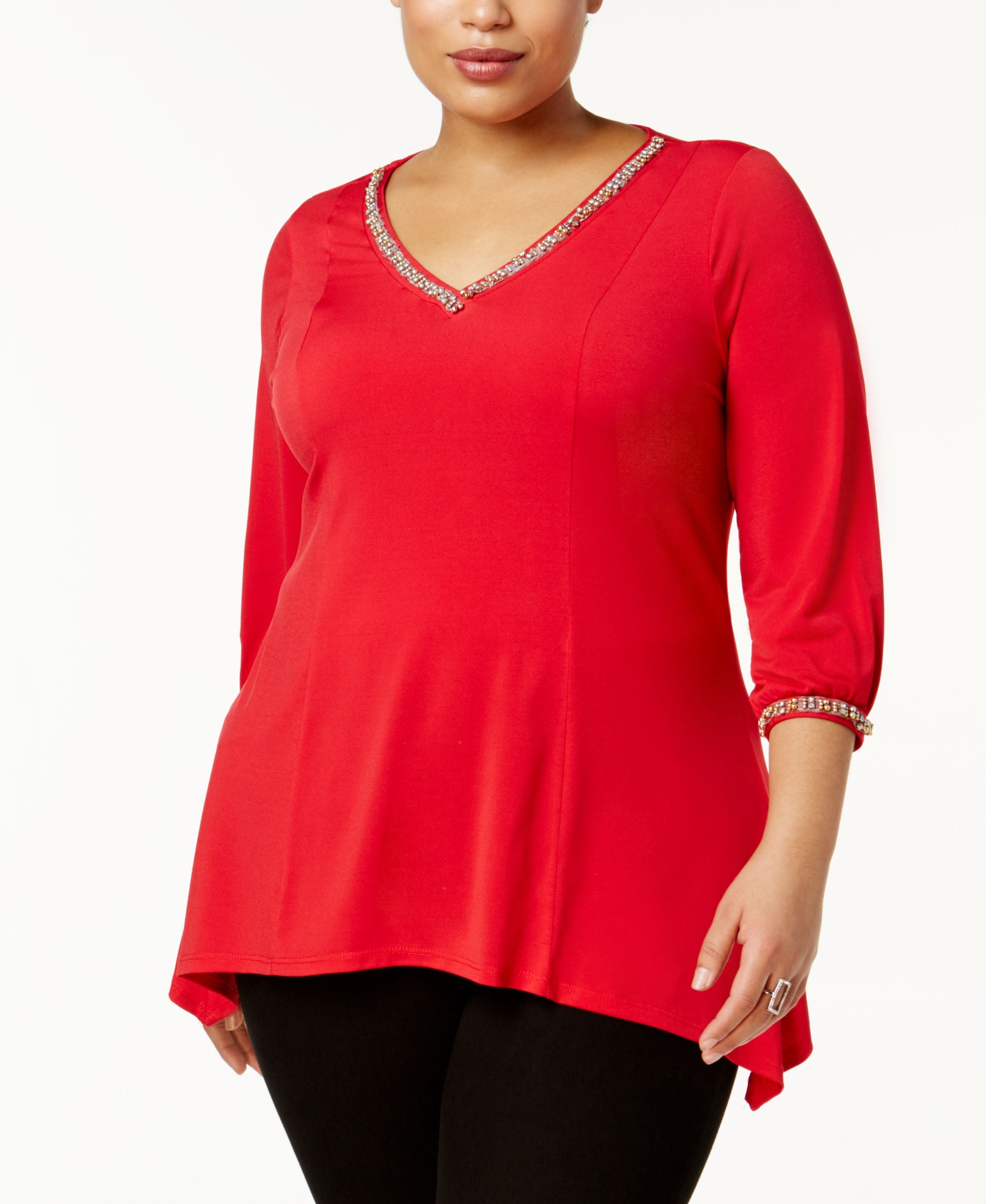 NY Collection Plus Size Embellished Handkerchief Top