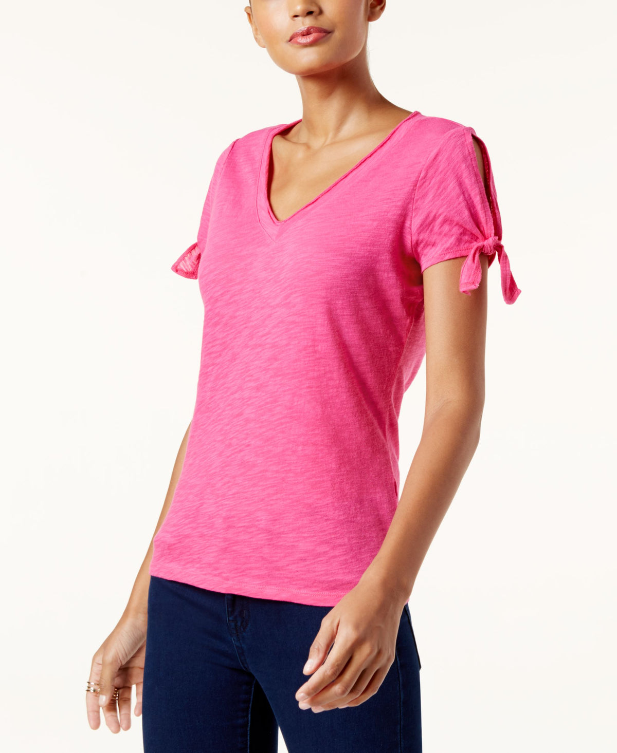 INC International Concepts Cotton Tie Sleeve T-Shirt