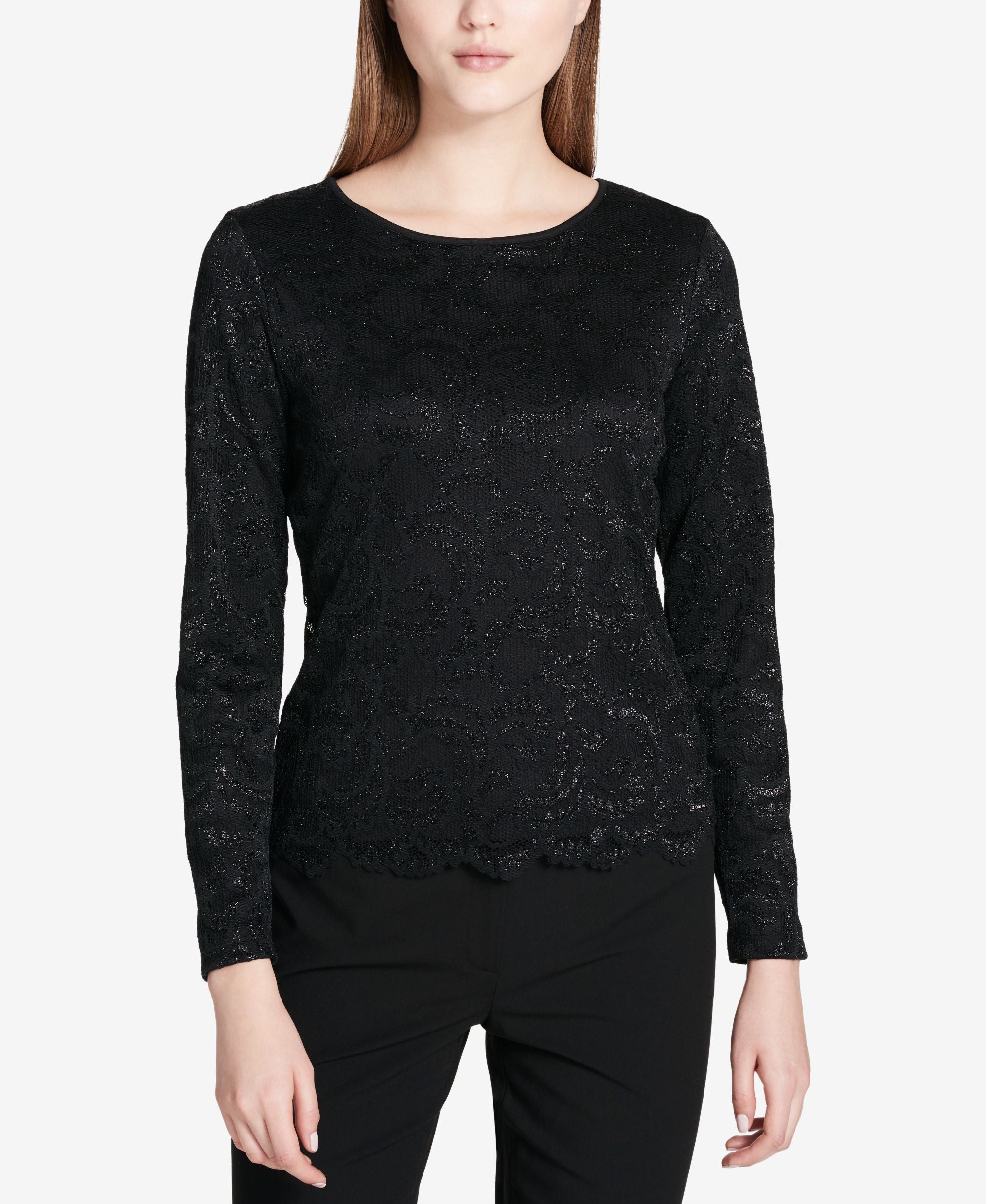 Calvin Klein Metallic Lace Long Sleeve Top