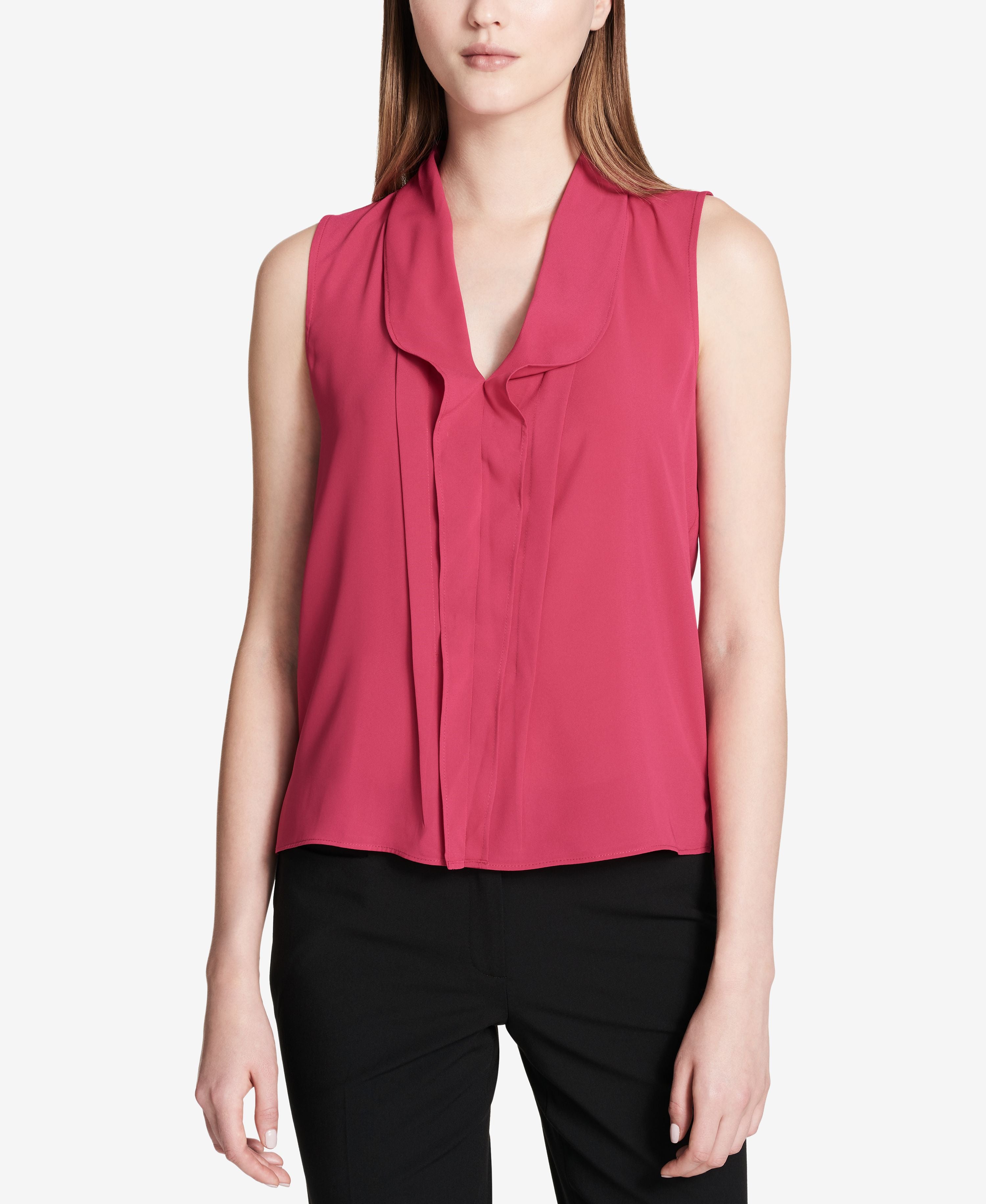 Calvin Klein Womens Petites Ruffled Sleeveless Blouse Vivacious PXS