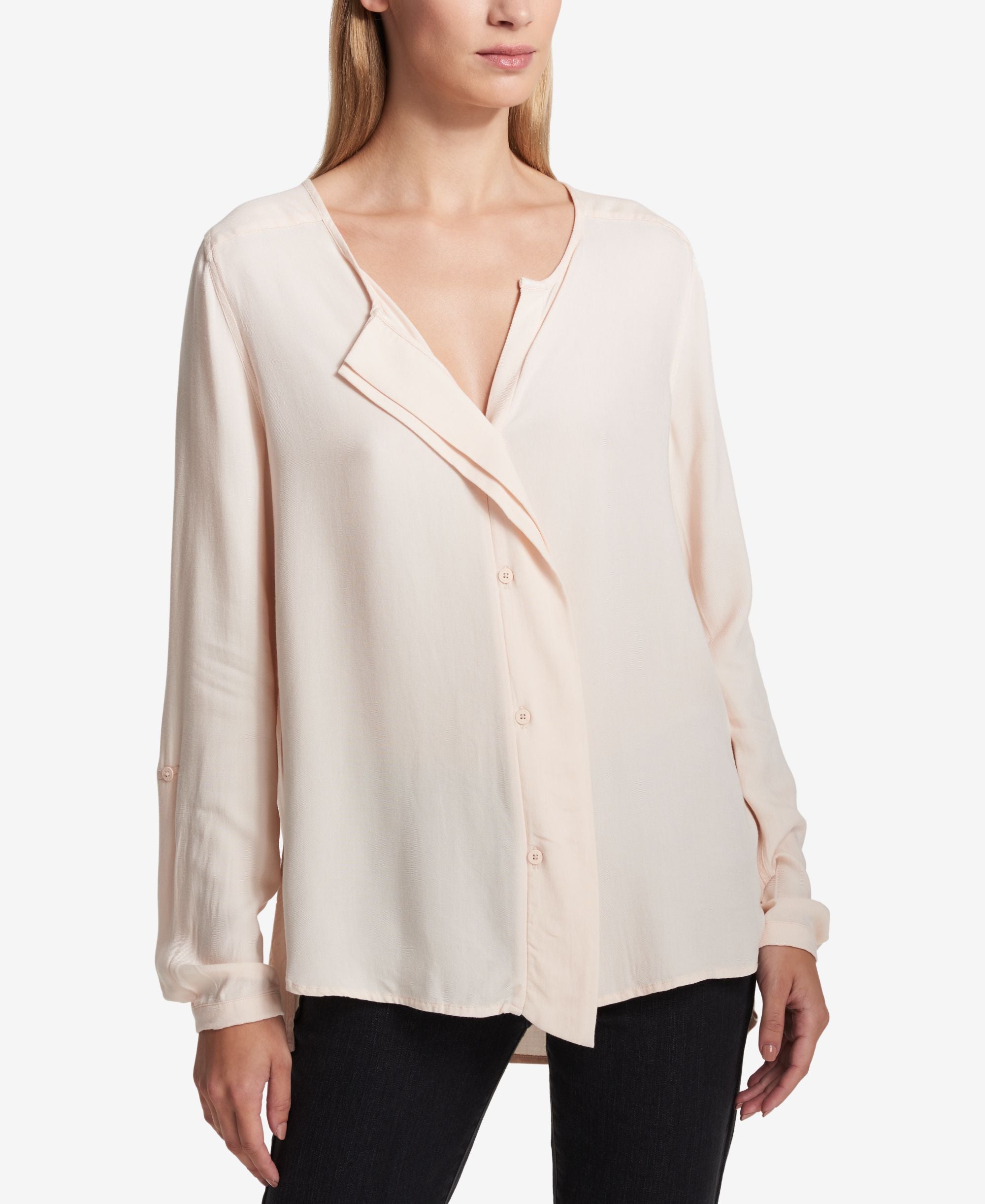 DKNY Split Neck Utility Blouse