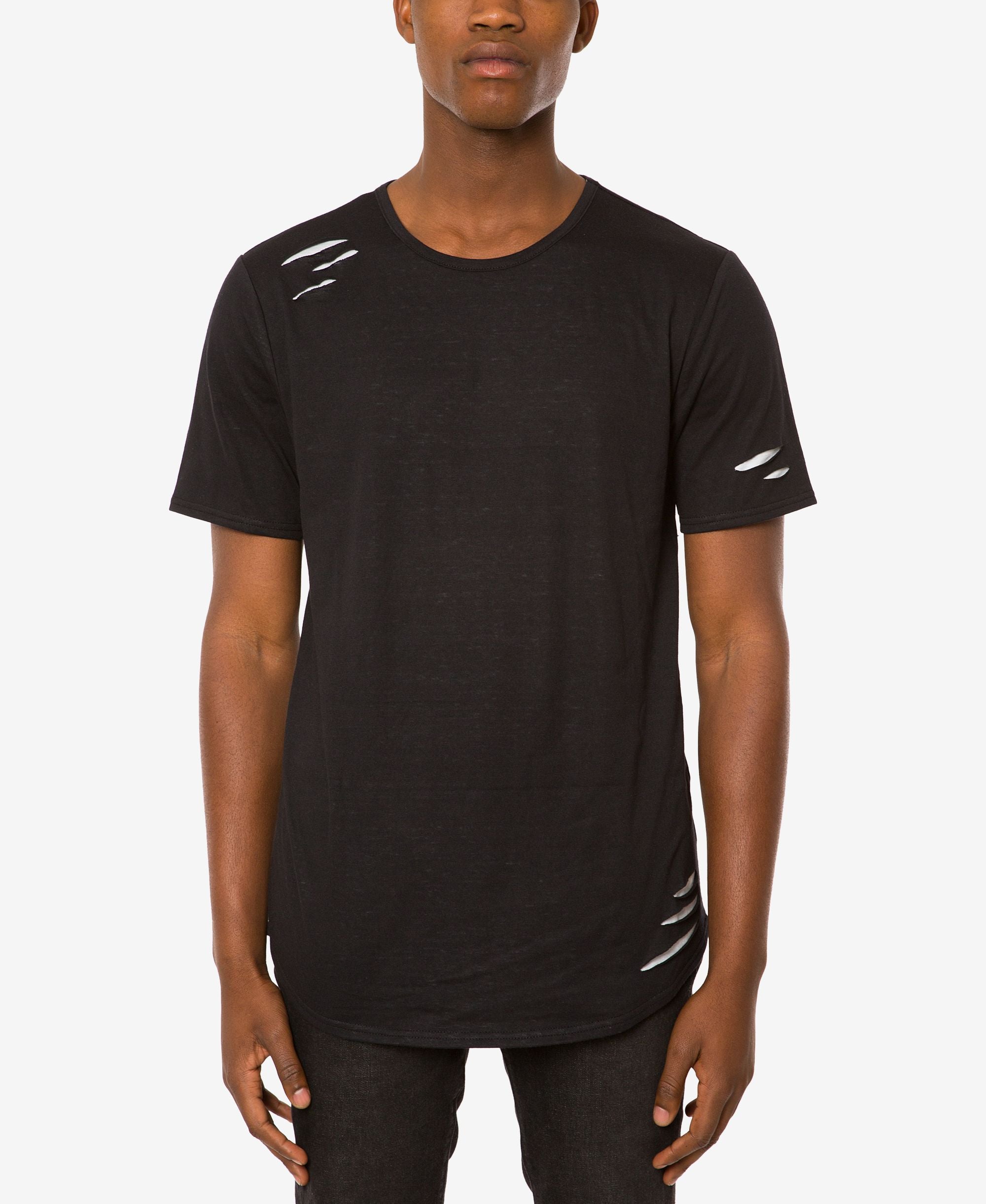 Jaywalker Mens Destroyed Curved Hem T-Shirt