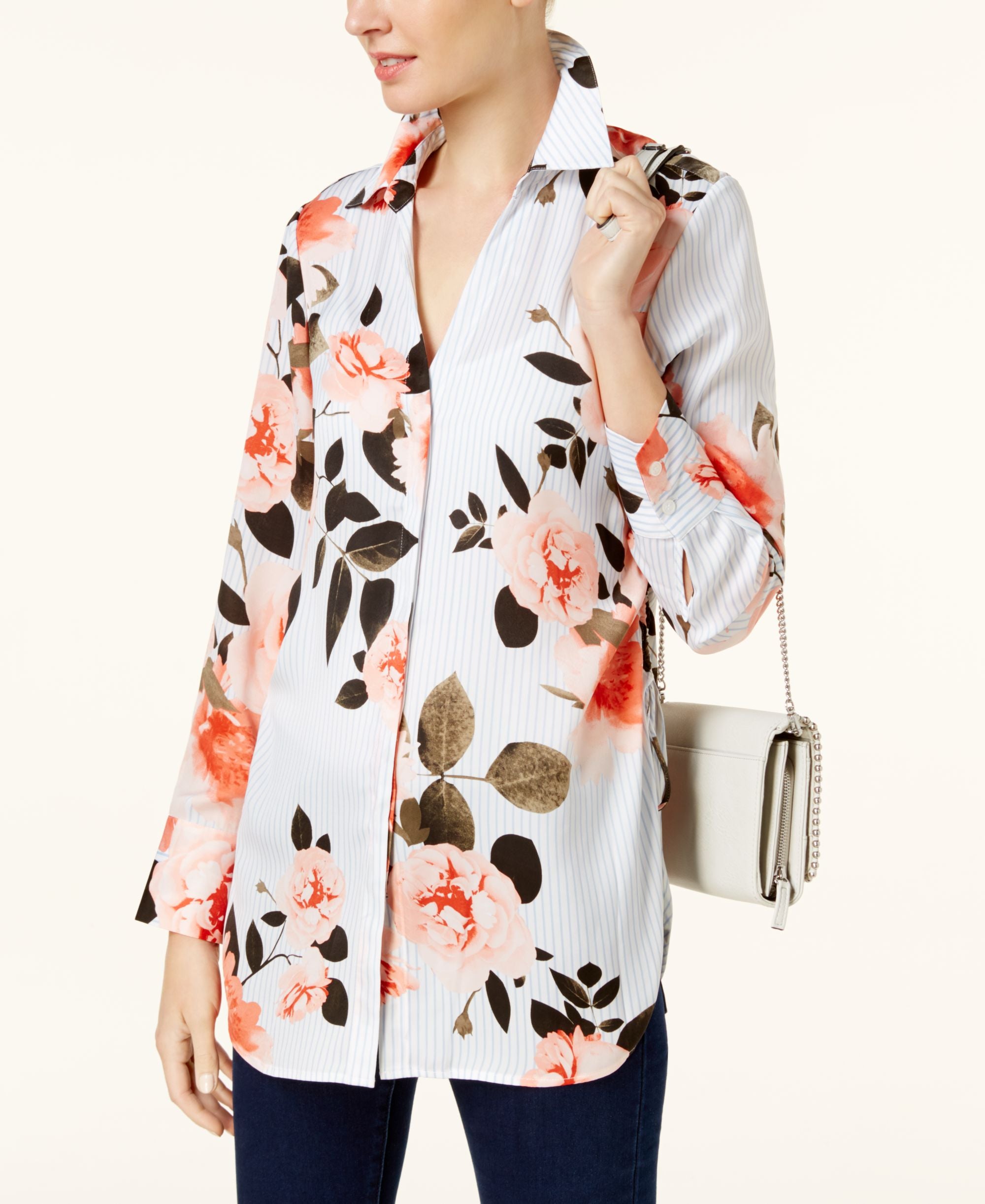 Ruched Floral Print Shirt