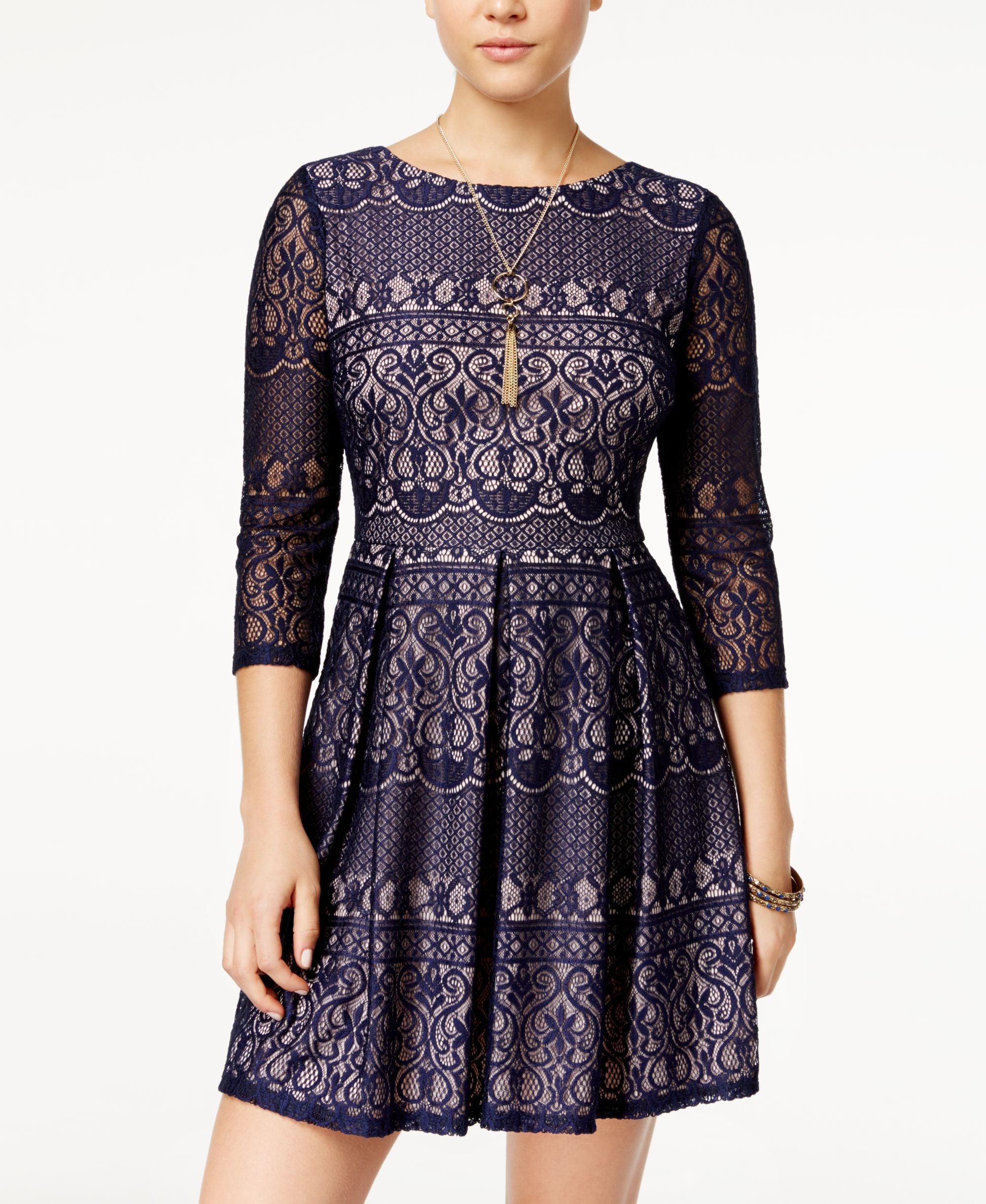 B Darlin Juniors Lace Fit Flare Dress