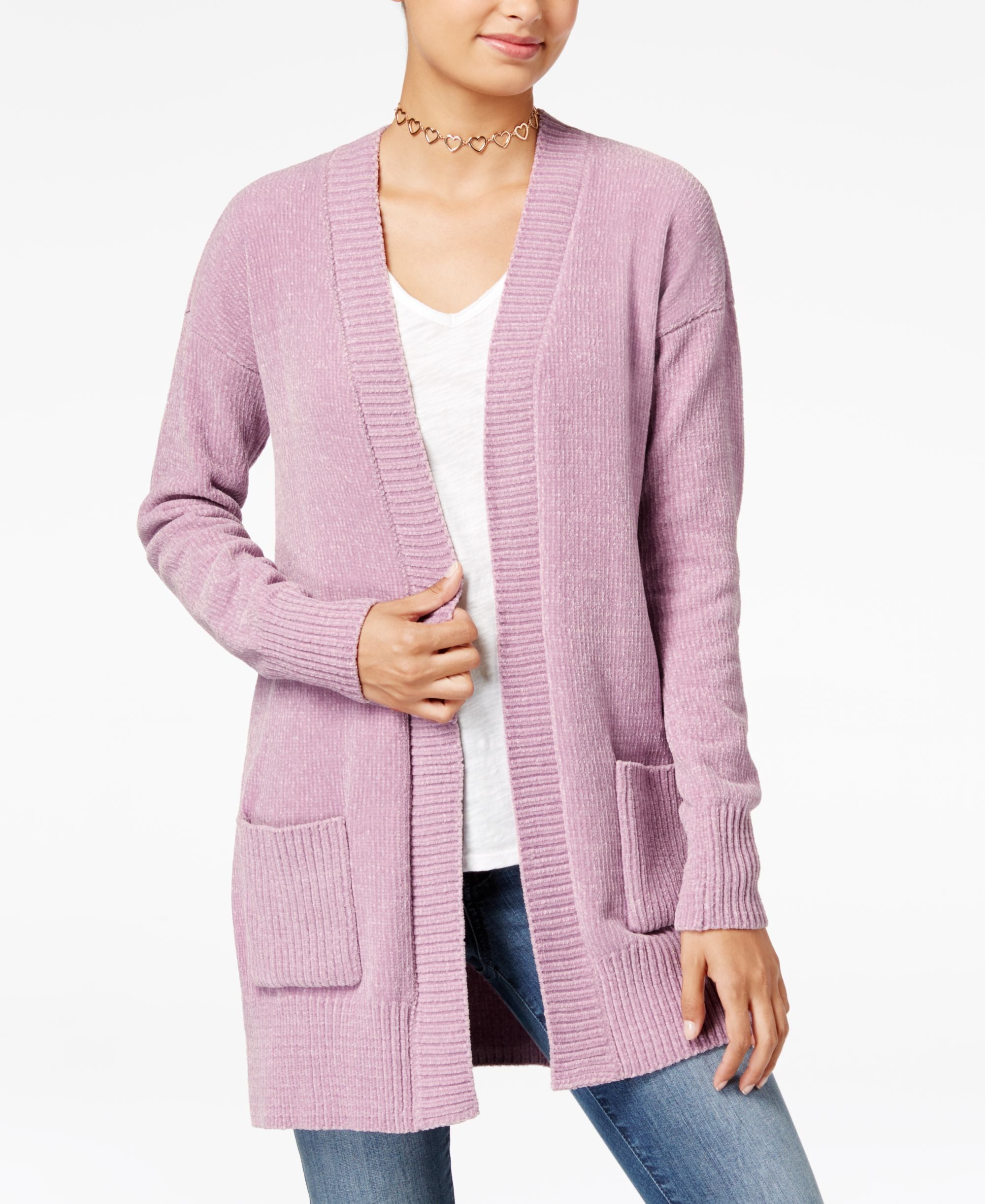 Ohmg Juniors Open Front Chenille Cardigan