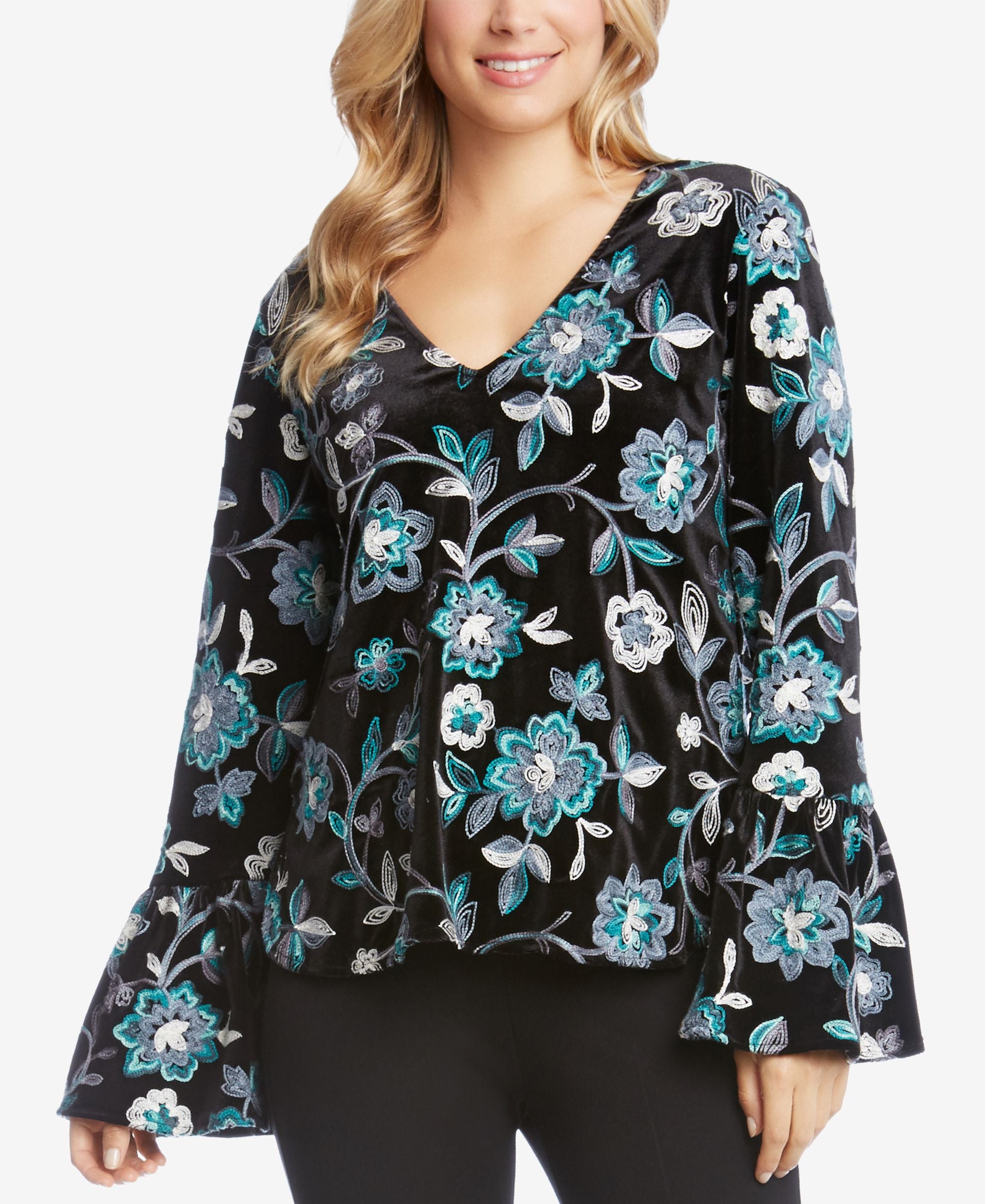 Karen Kane Embroidered Velvet Top