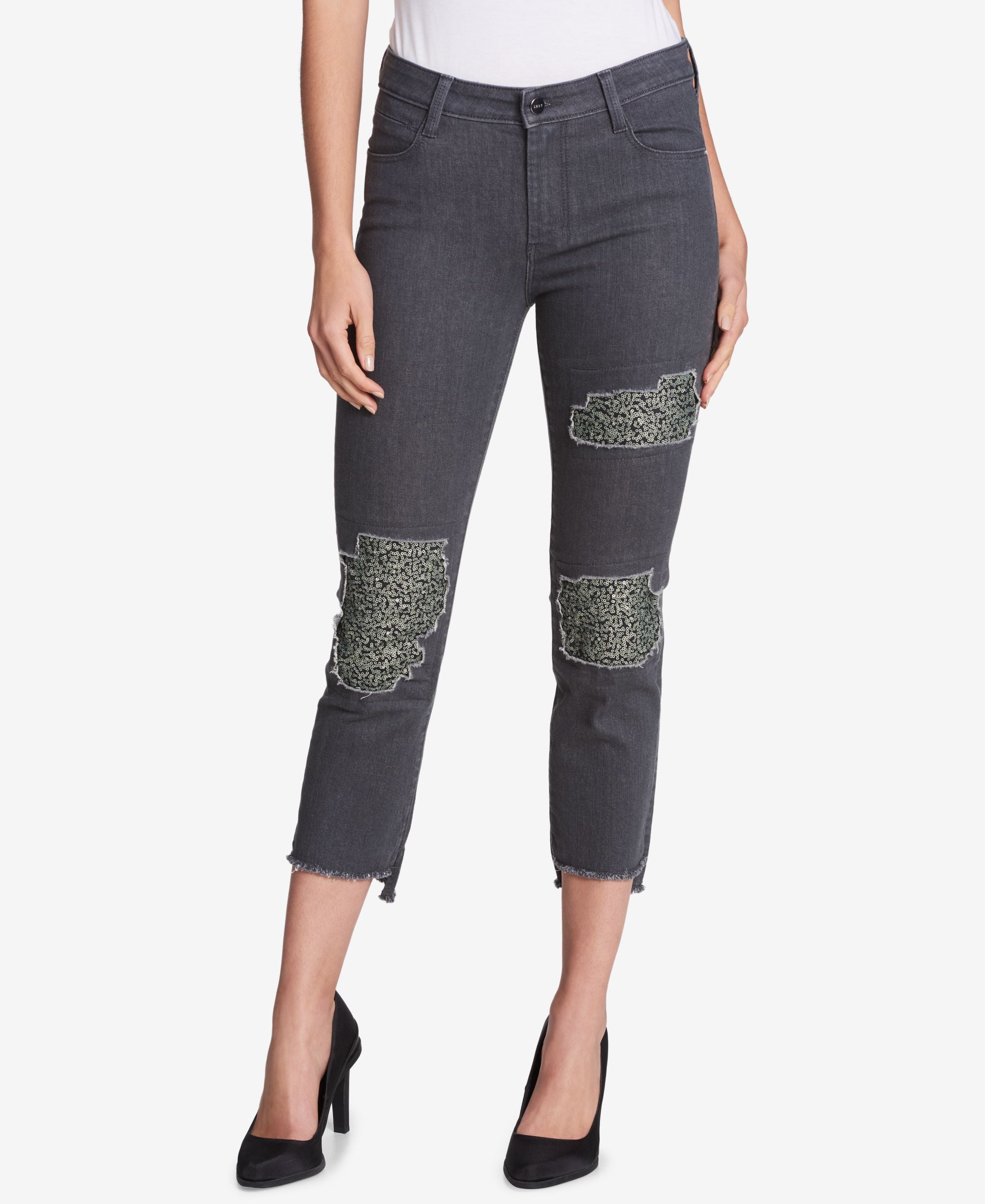 DKNY Sequined Ripped Skinny Jeans