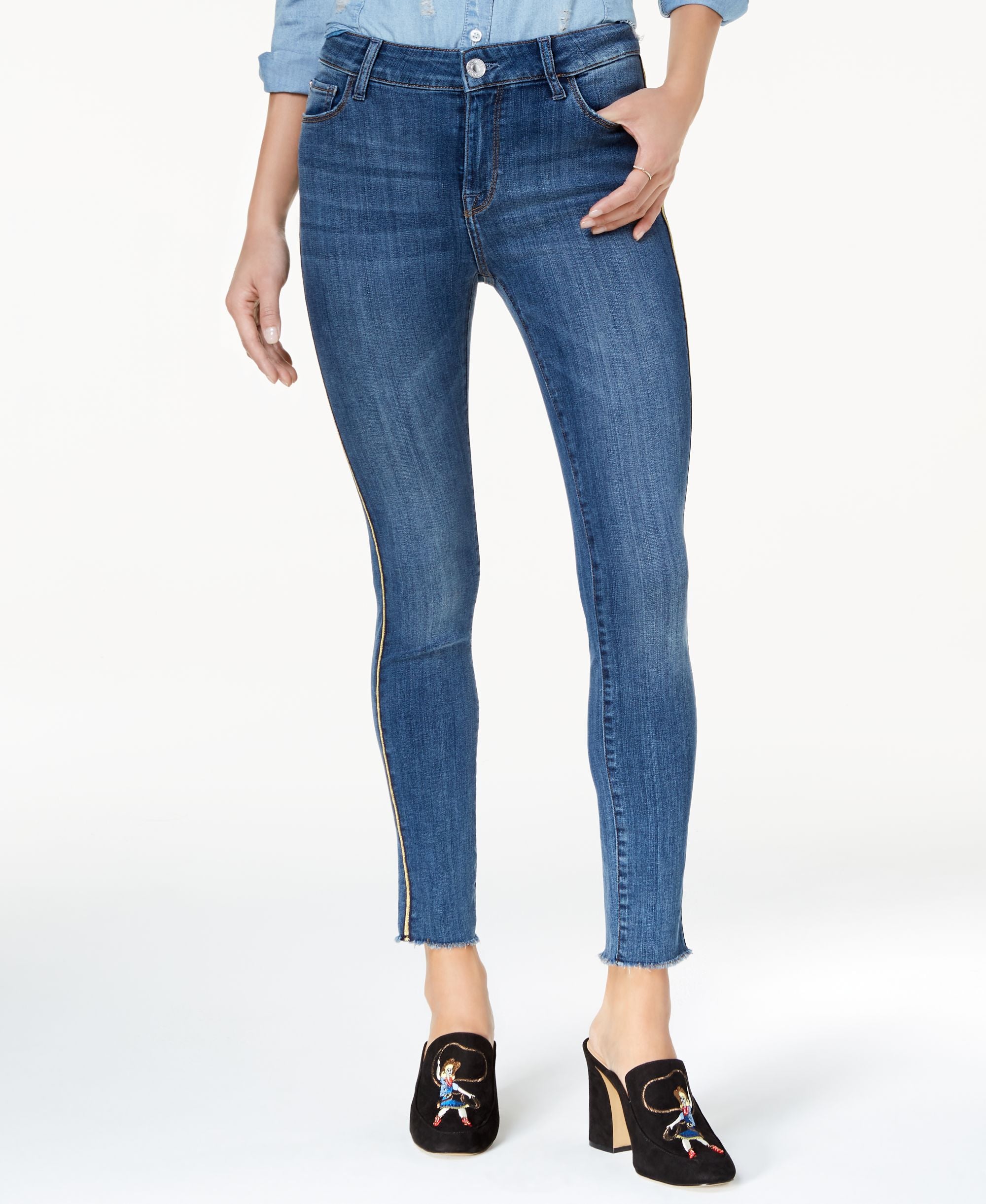 M1858 Kristen Mid Rise Ankle Skinny Jeans With Side Stripe Detail