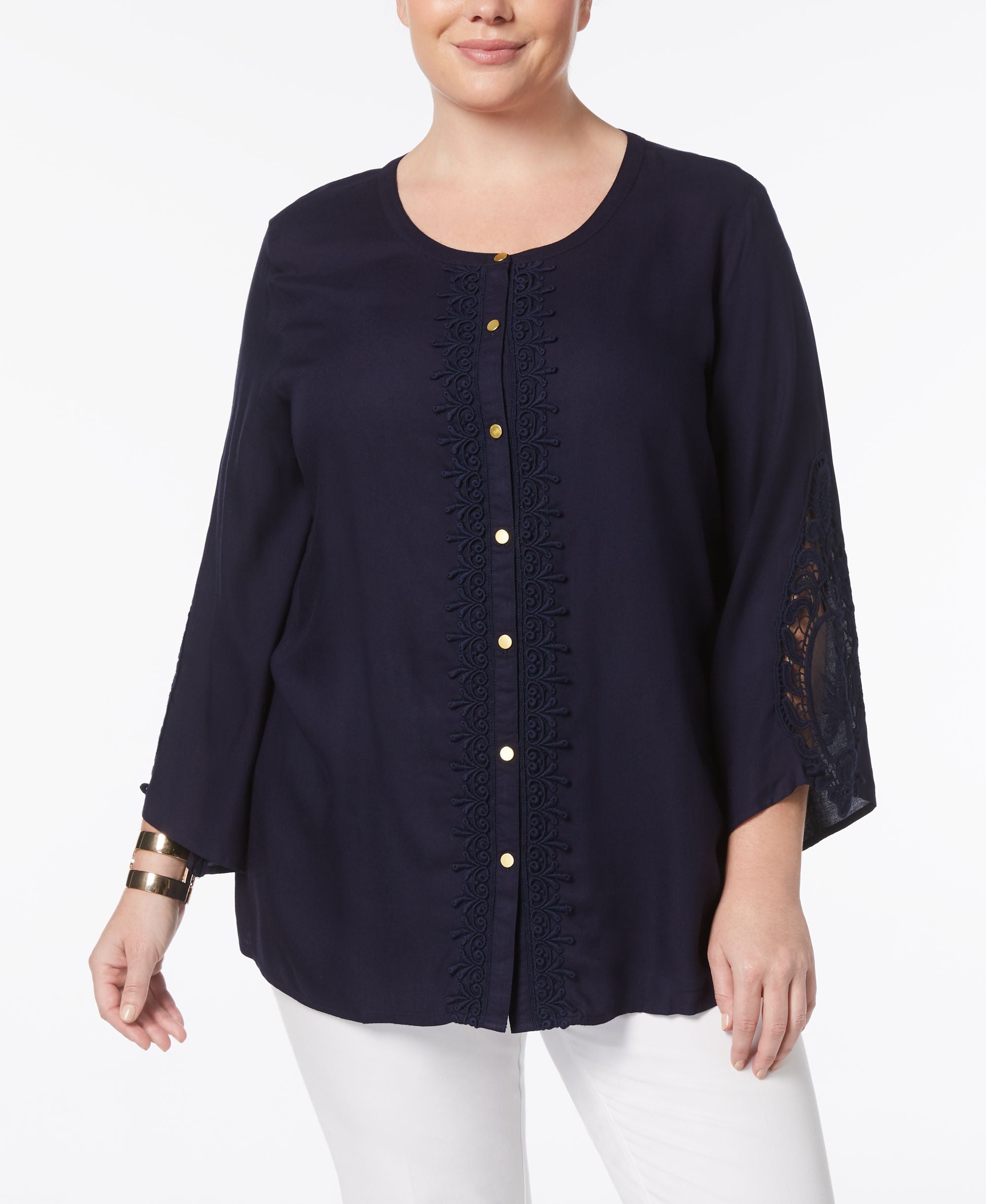 JM Collection Plus Size Lace Trim Tunic