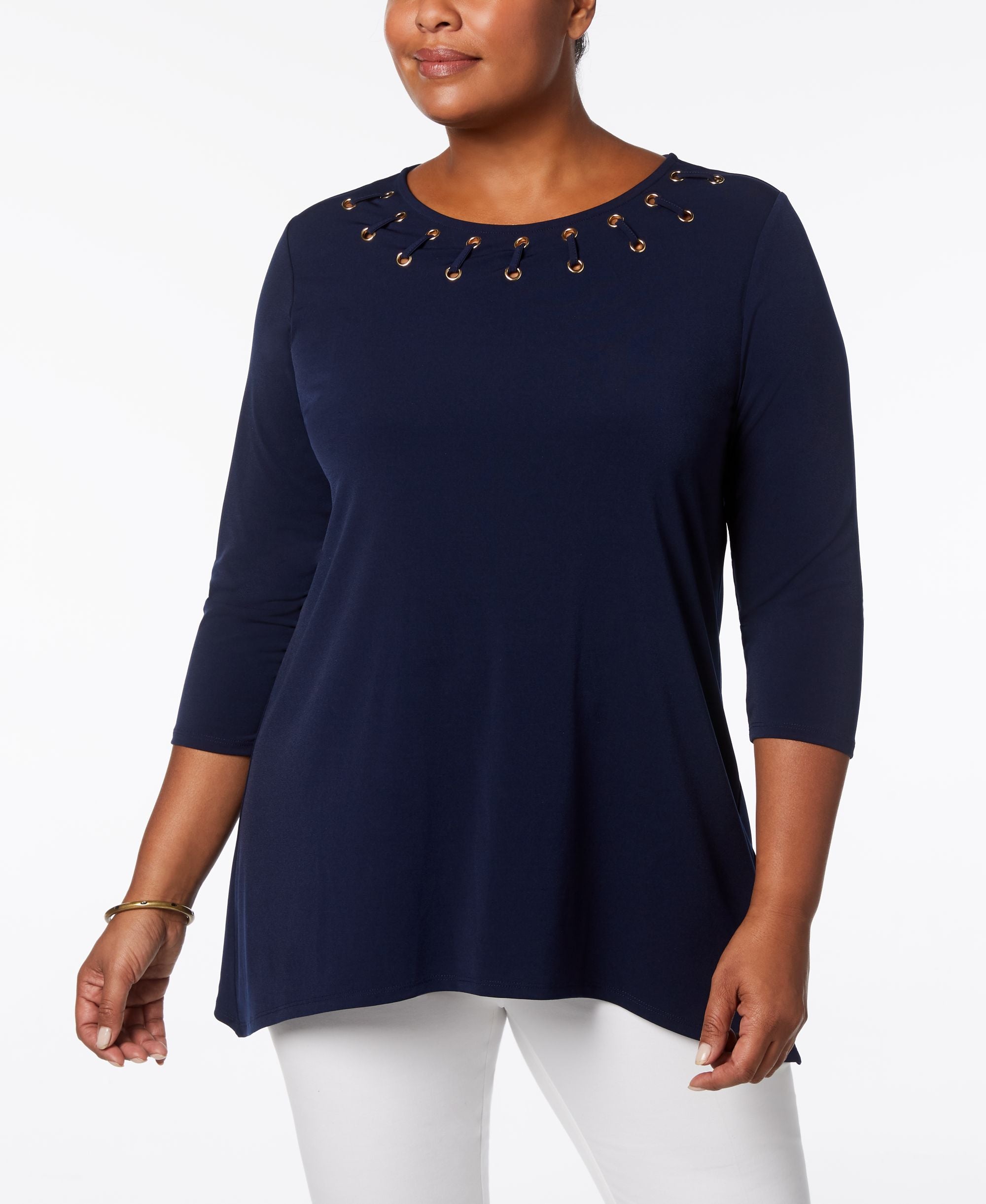 JM Collection Plus Size Grommet Trim Tunic