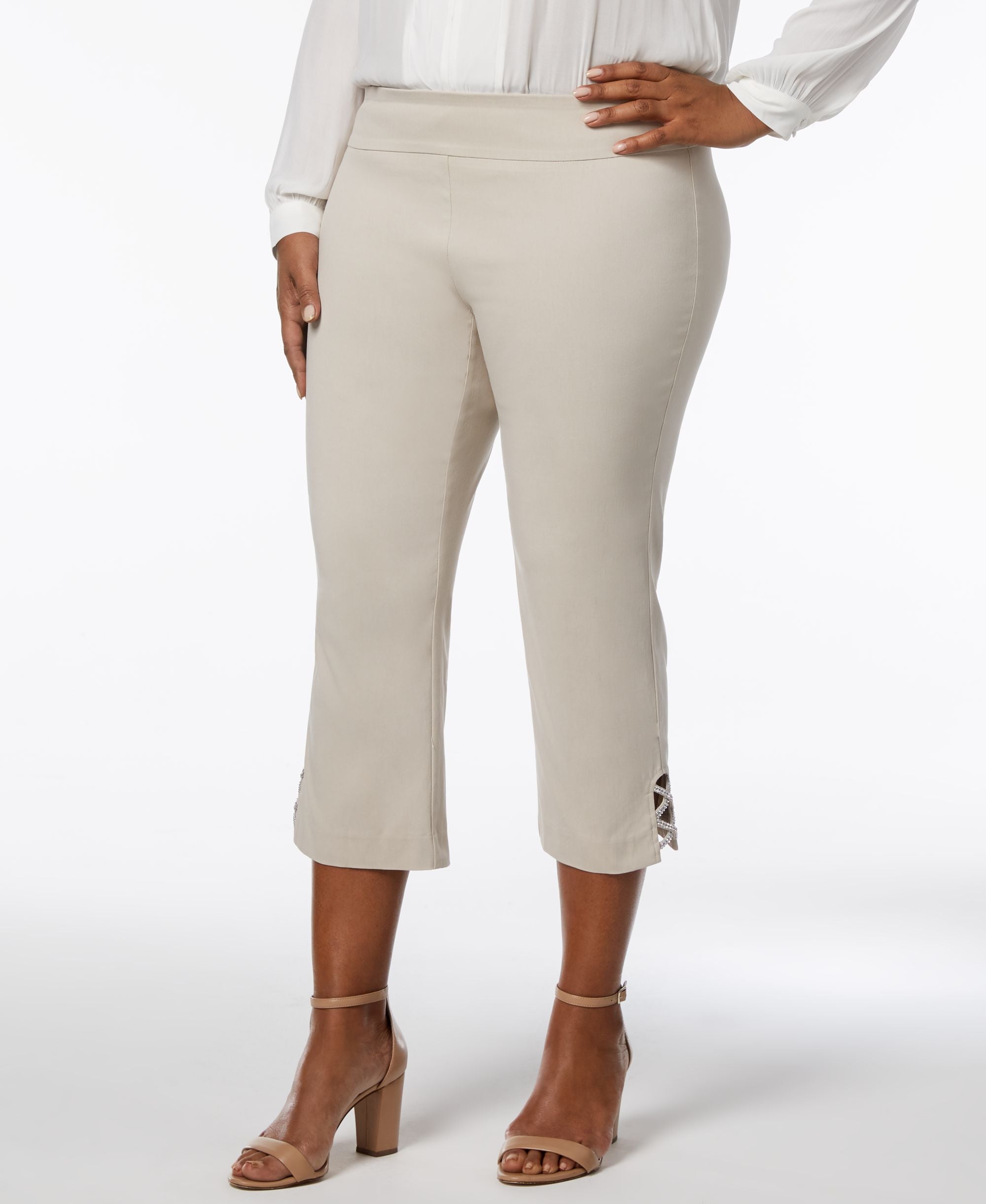 JM Collection Plus Size Rhinestone Strap Capri Pants