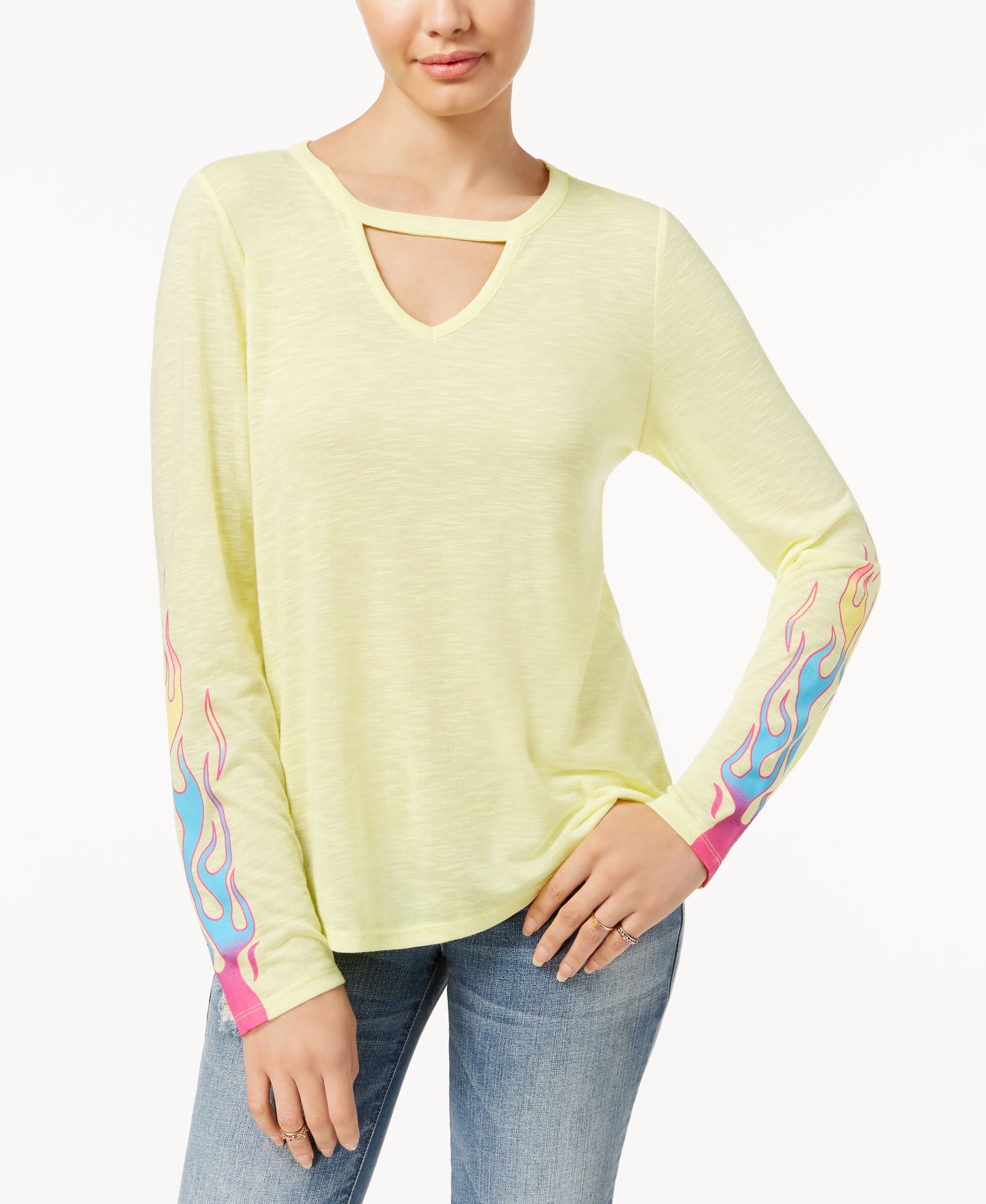 Hybrid Juniors Flame Print Choker T-Shirt