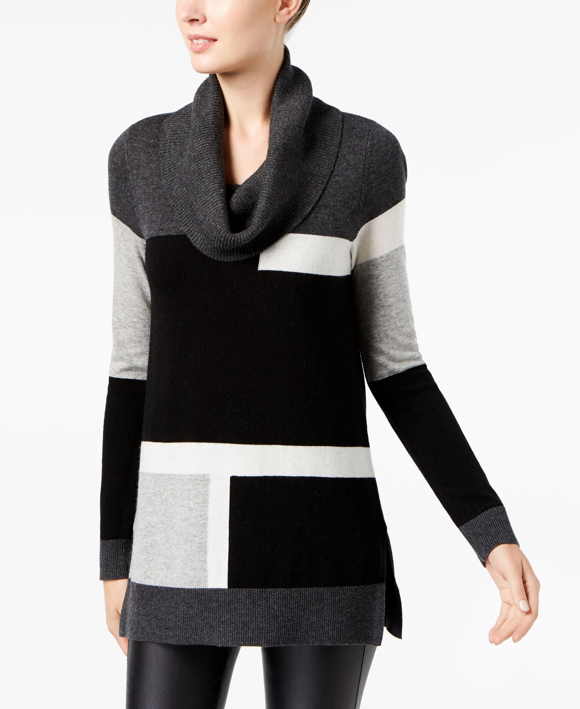 Colorblocked Cowl Neck Sweater