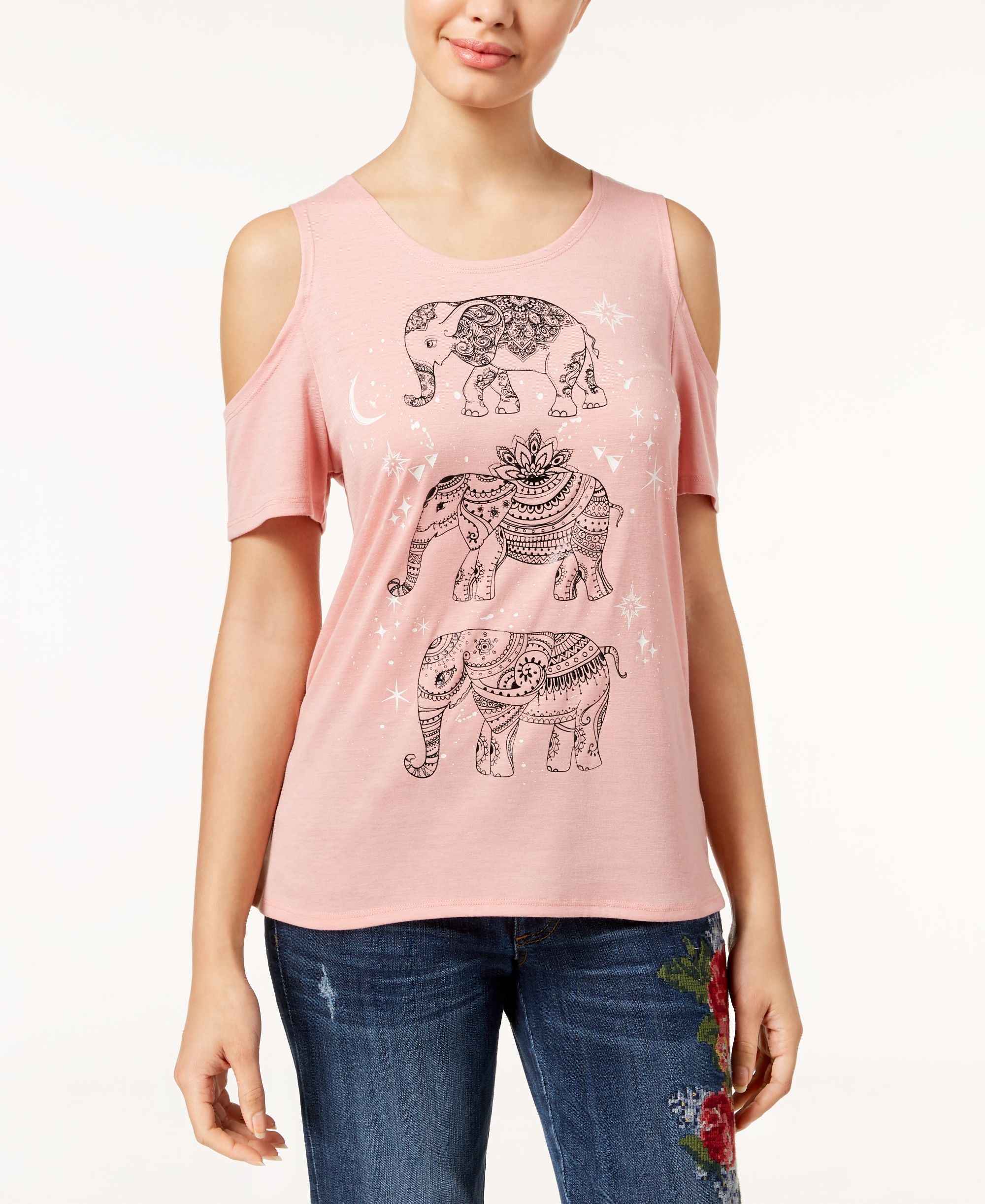 Rebellious One Juniors Cold Shoulder Graphic T-Shirt