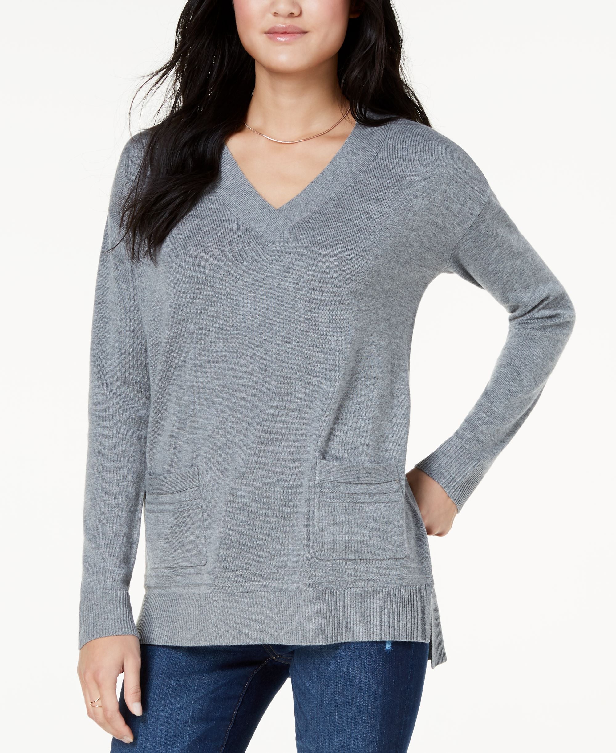 Maison Jules V Neck Tunic Sweater