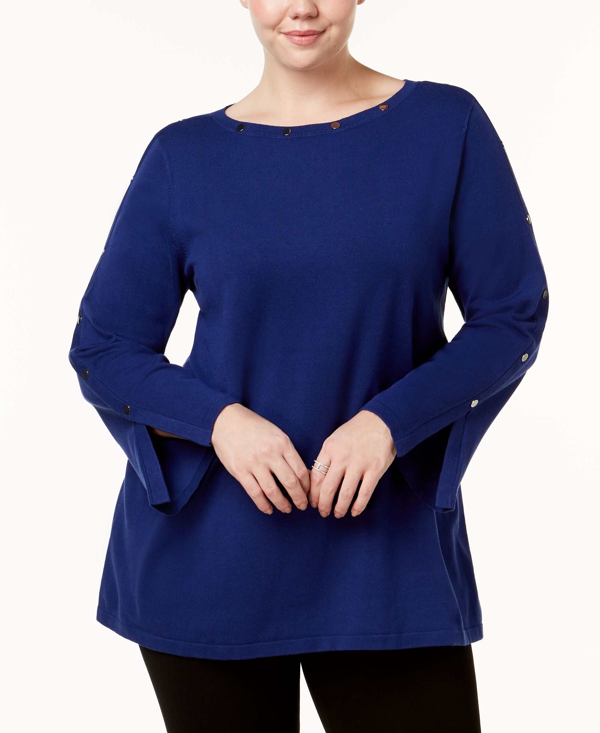 Alfani Plus Size Studded Split Cuff Sweater