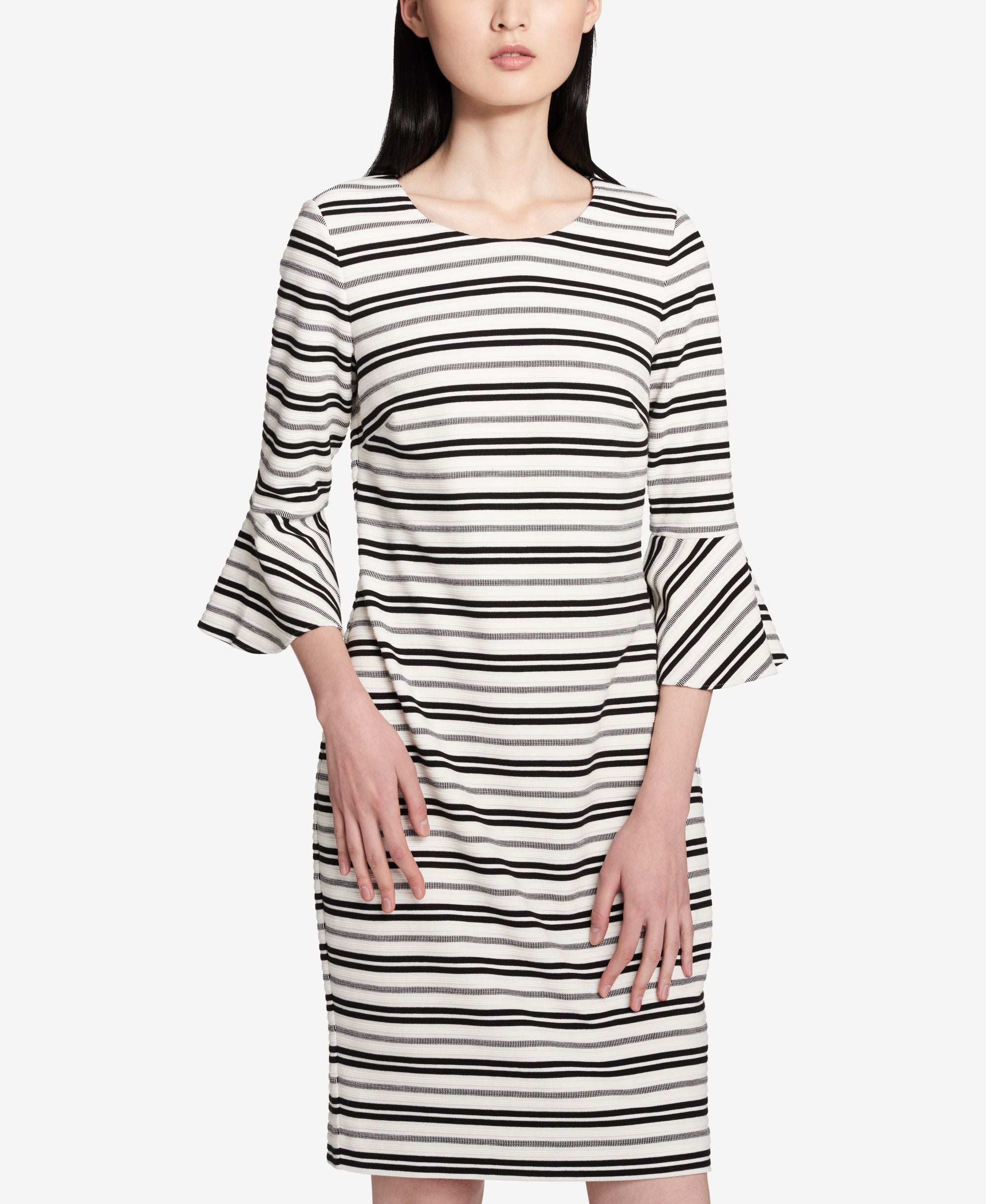 Calvin Klein Striped Ruffle Cuff Sheath Dress