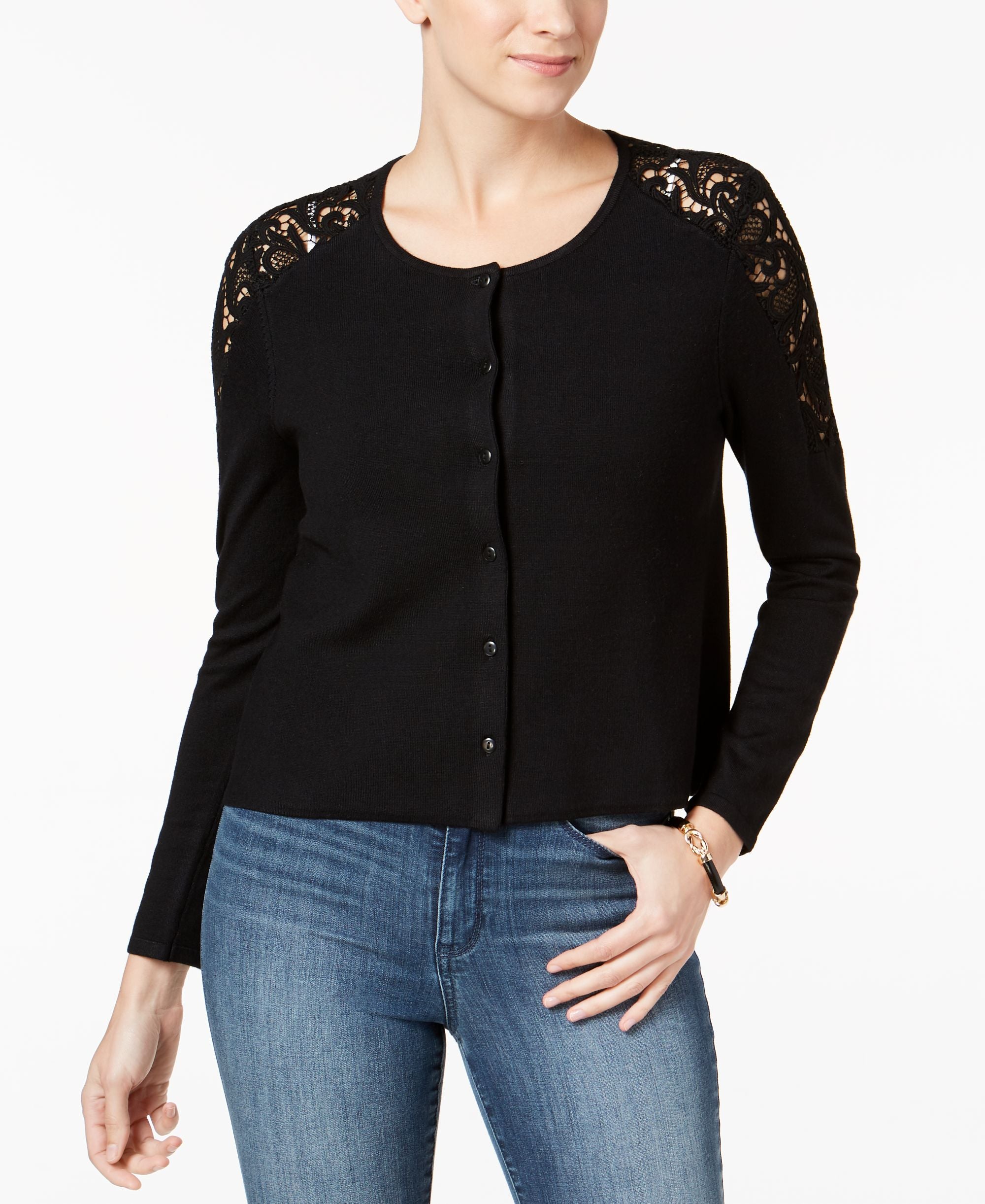 Charter Club Petite Lace Trim Cardigan