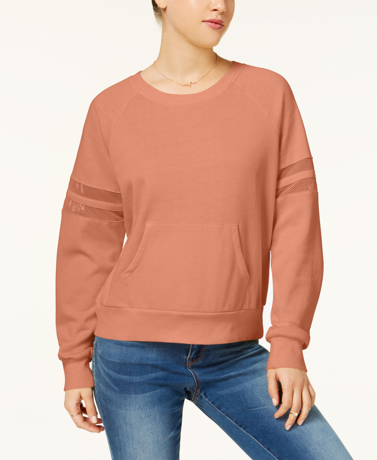 Hippie Rose Juniors Mesh Trimmed Pullover Sweatshirt