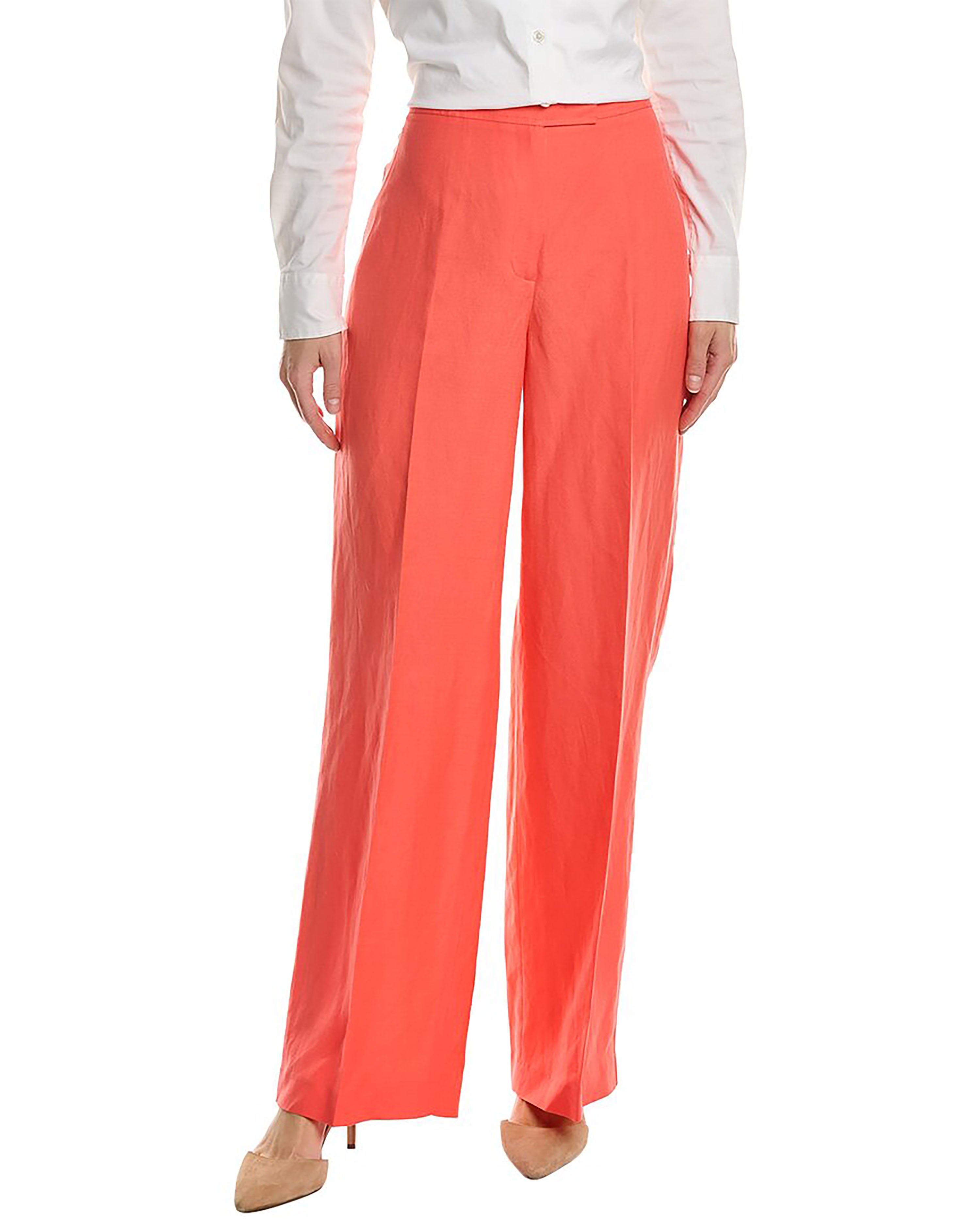 Anne Klein Womens Fly Front Wide Leg Linen-Blend Trouser Red Pear 14