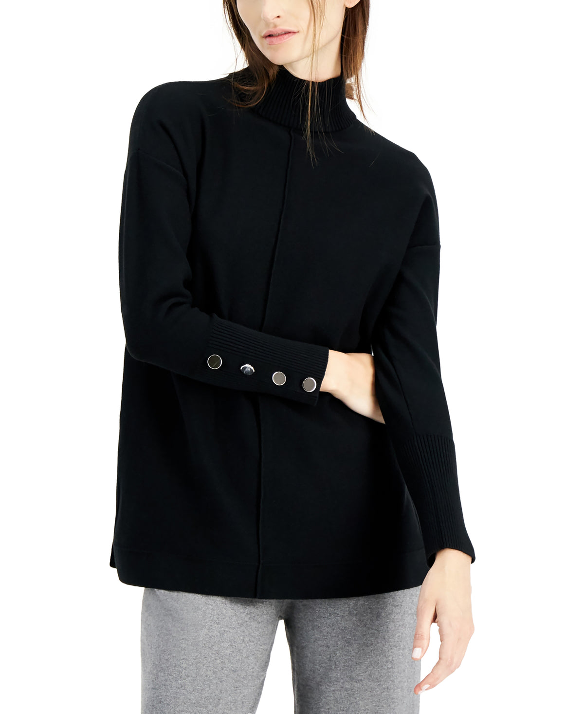 Petite Button-Trim Mock-Neck Sweater