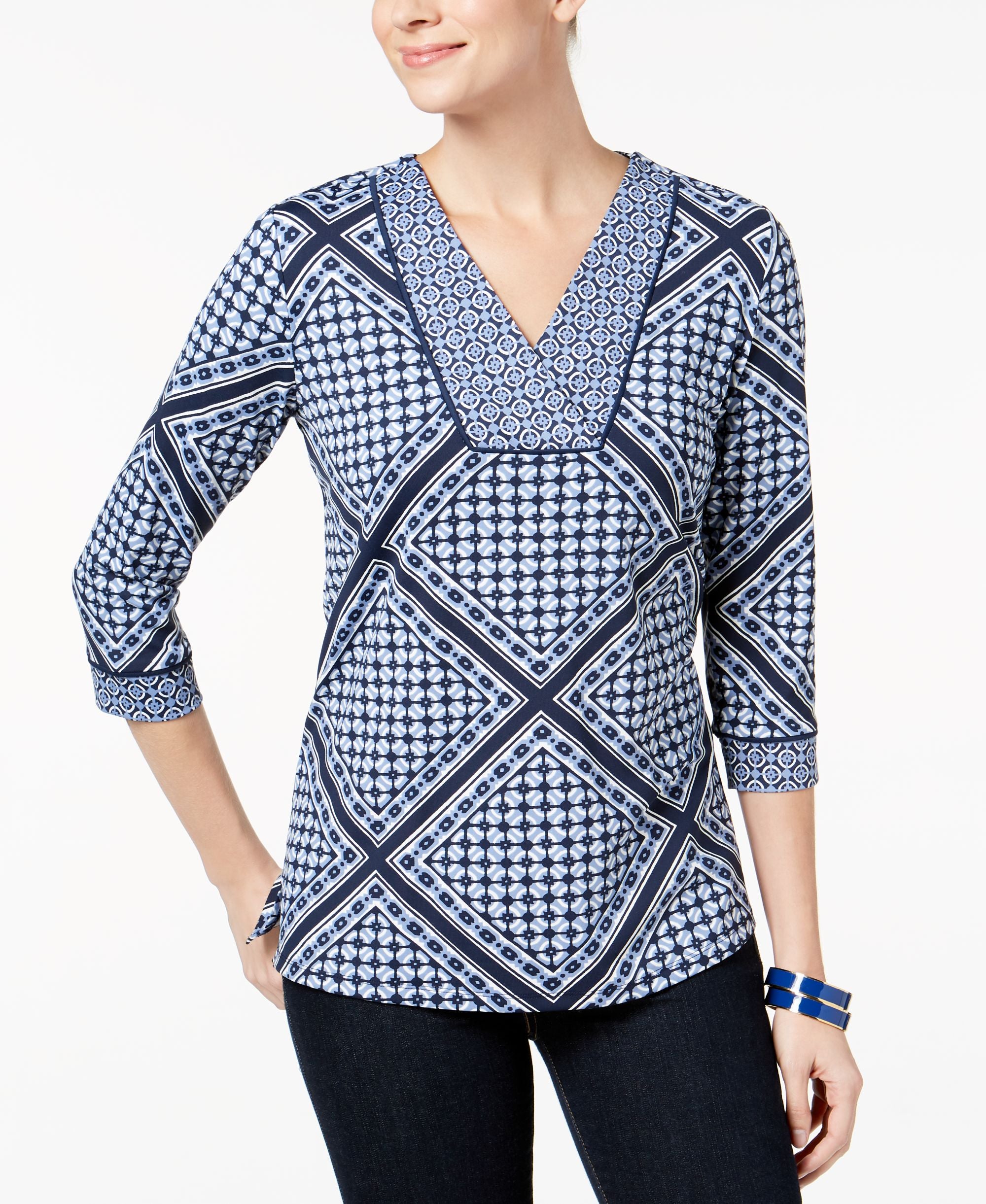 Charter Club Petite Mixed Print Top
