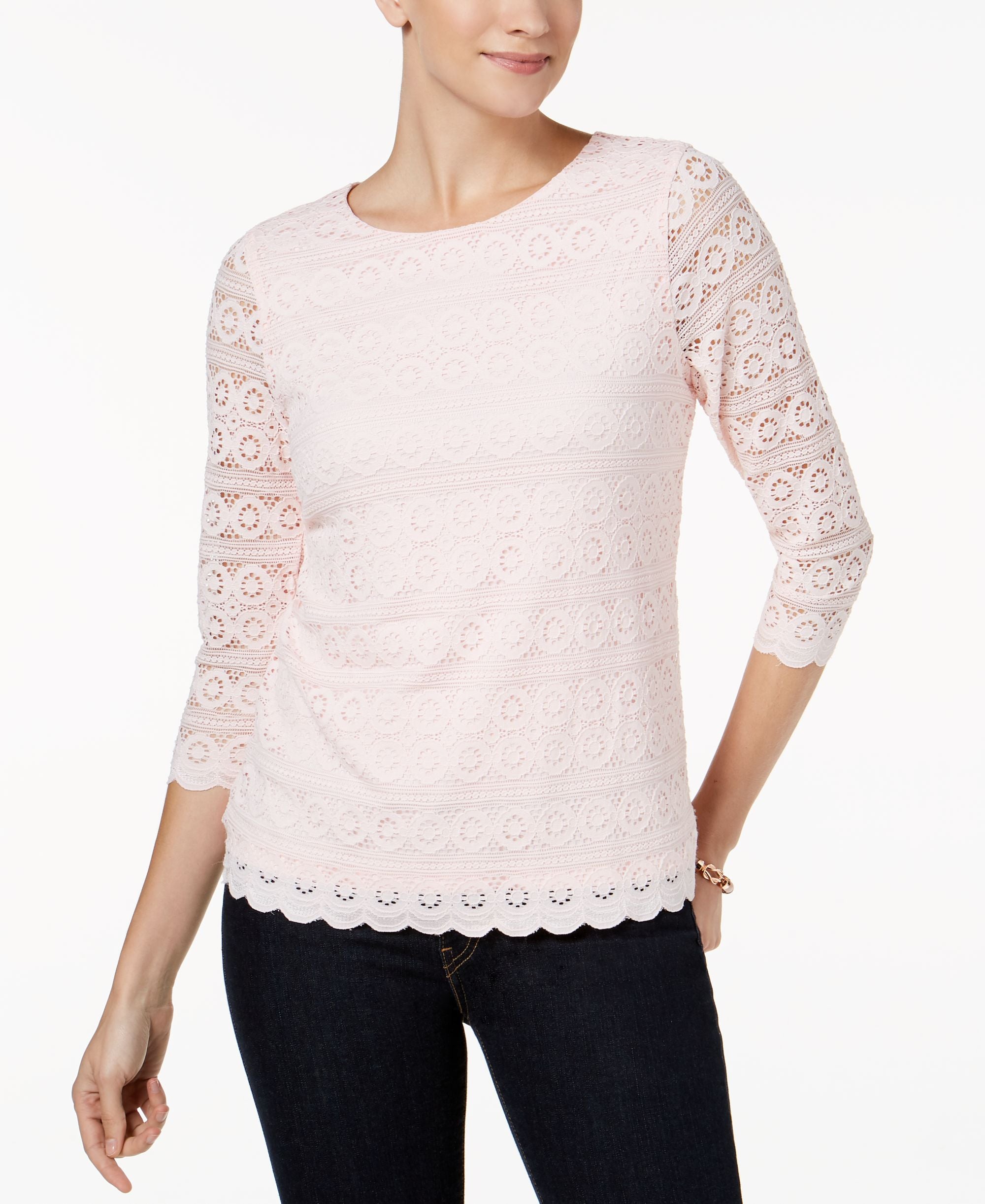 Charter Club Petite Lace 3/4 Sleeve Top
