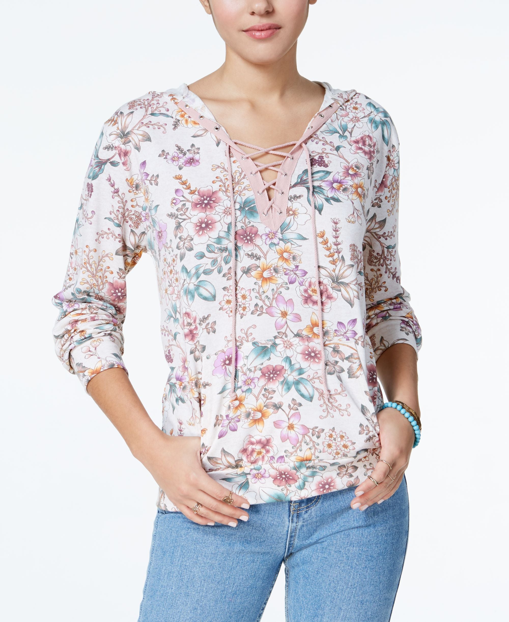 Gypsies Moondust Juniors Floral Print Hooded Top