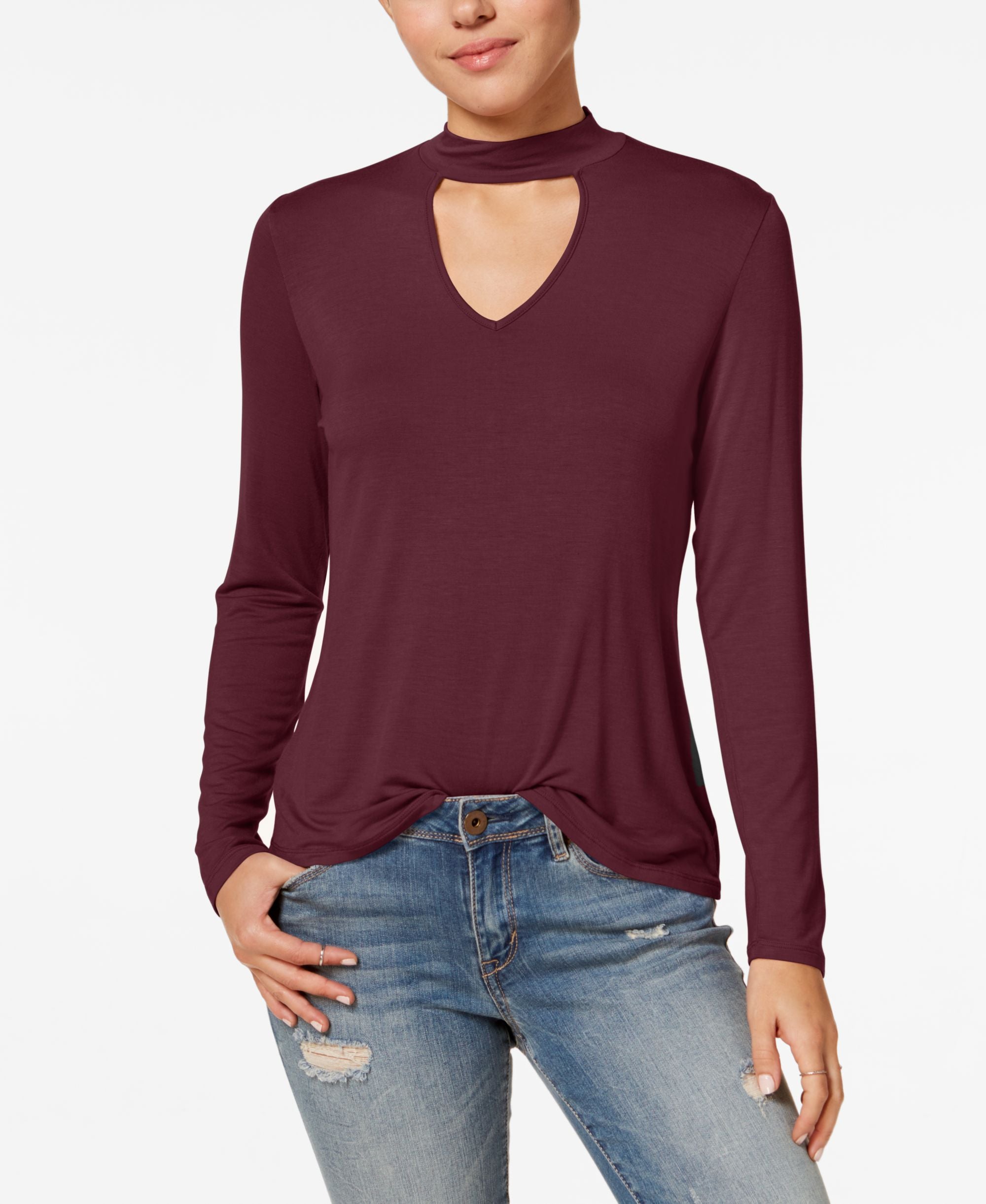 Hippie Rose Juniors Long Sleeve Choker Top