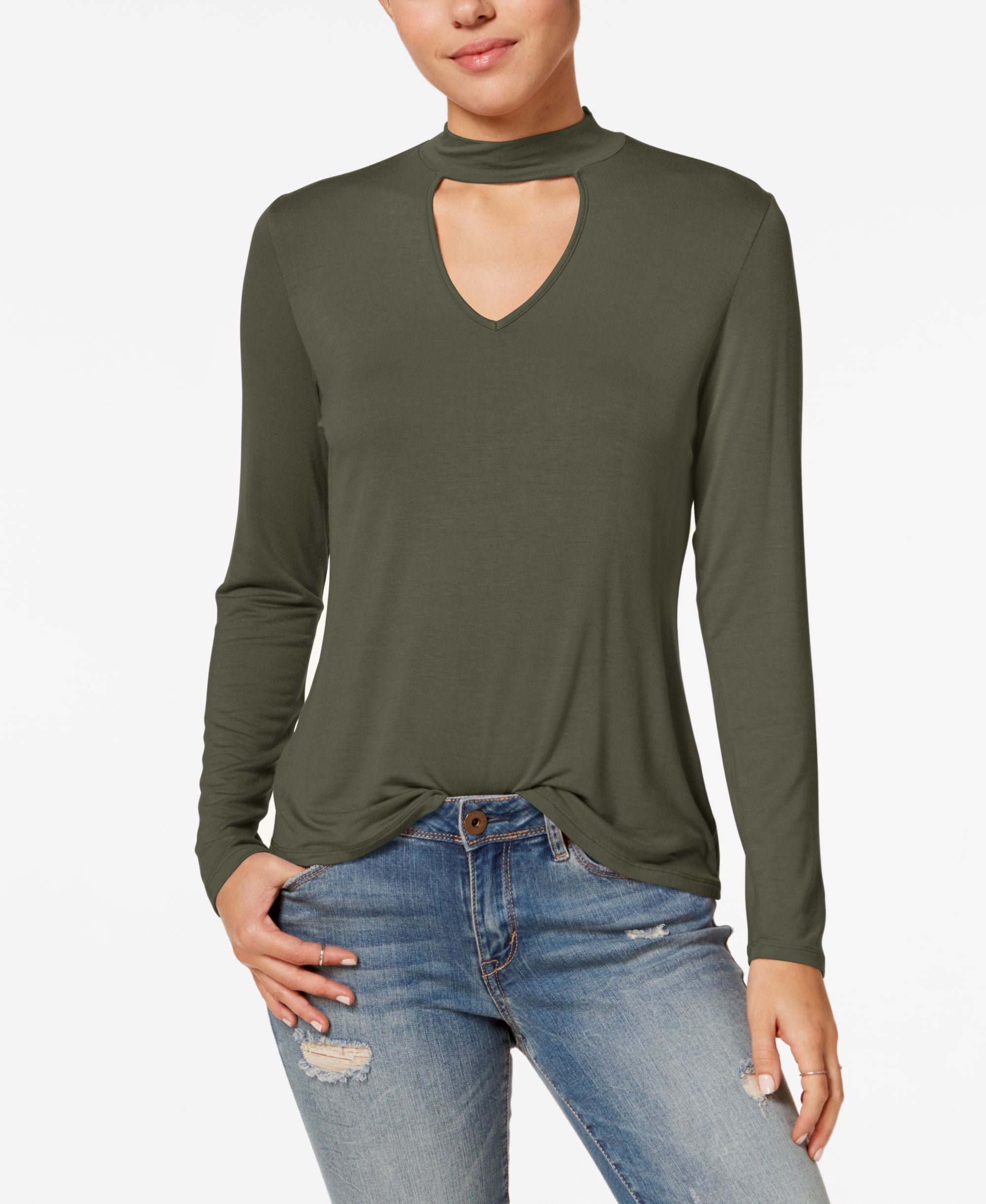 Hippie Rose Juniors Long Sleeve Choker Top