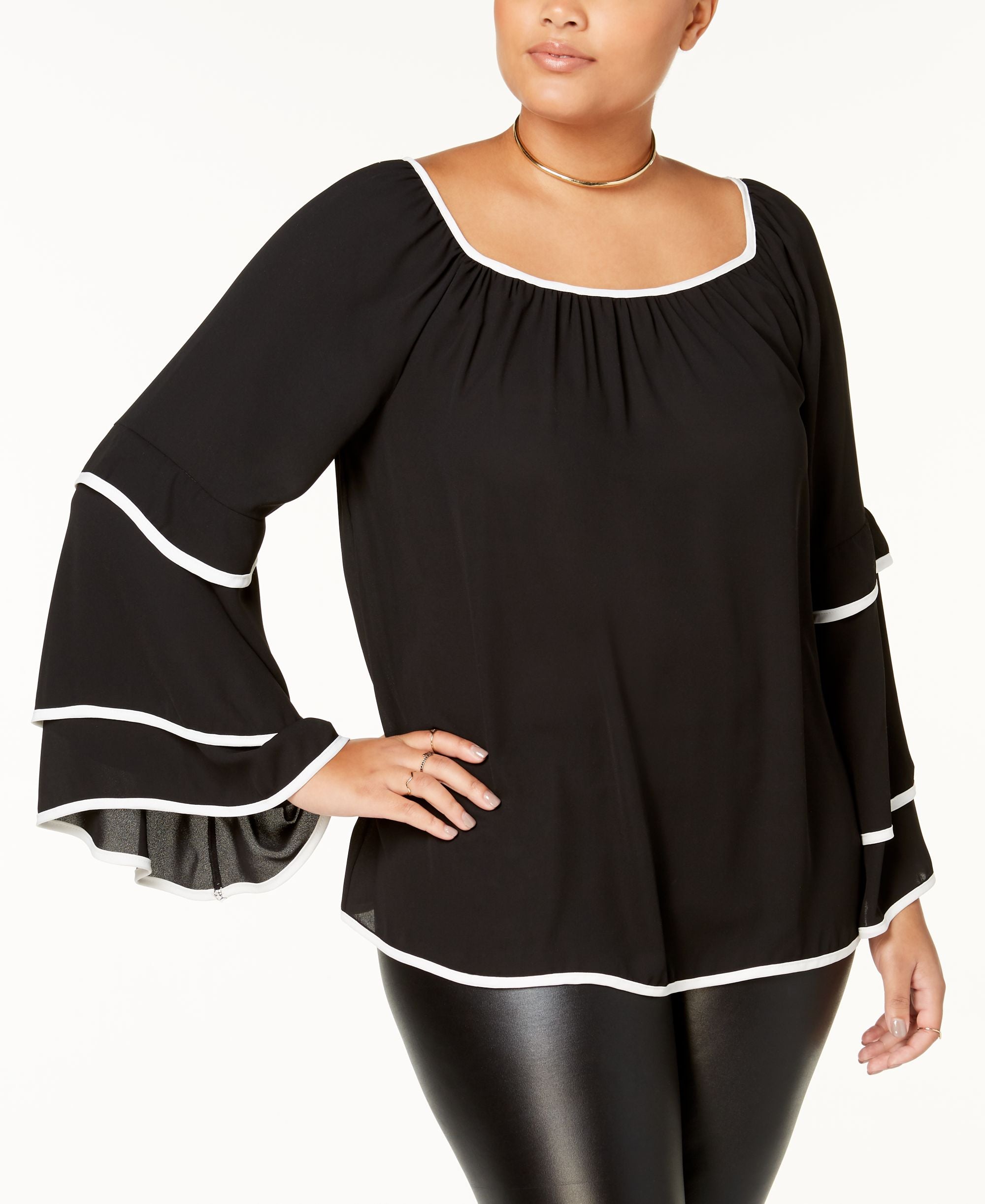 Ing Trendy Plus Size Tiered Contrast Trim Blouse
