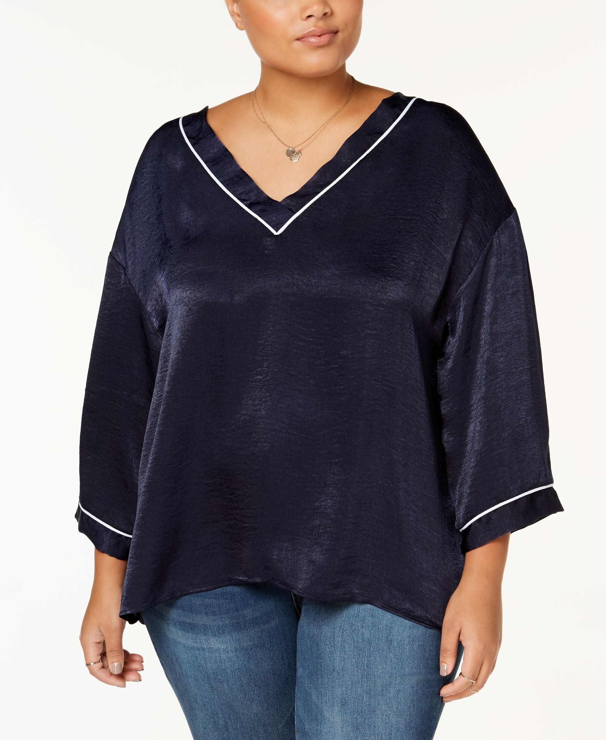 Ing Trendy Plus Size Contrast Trim Top