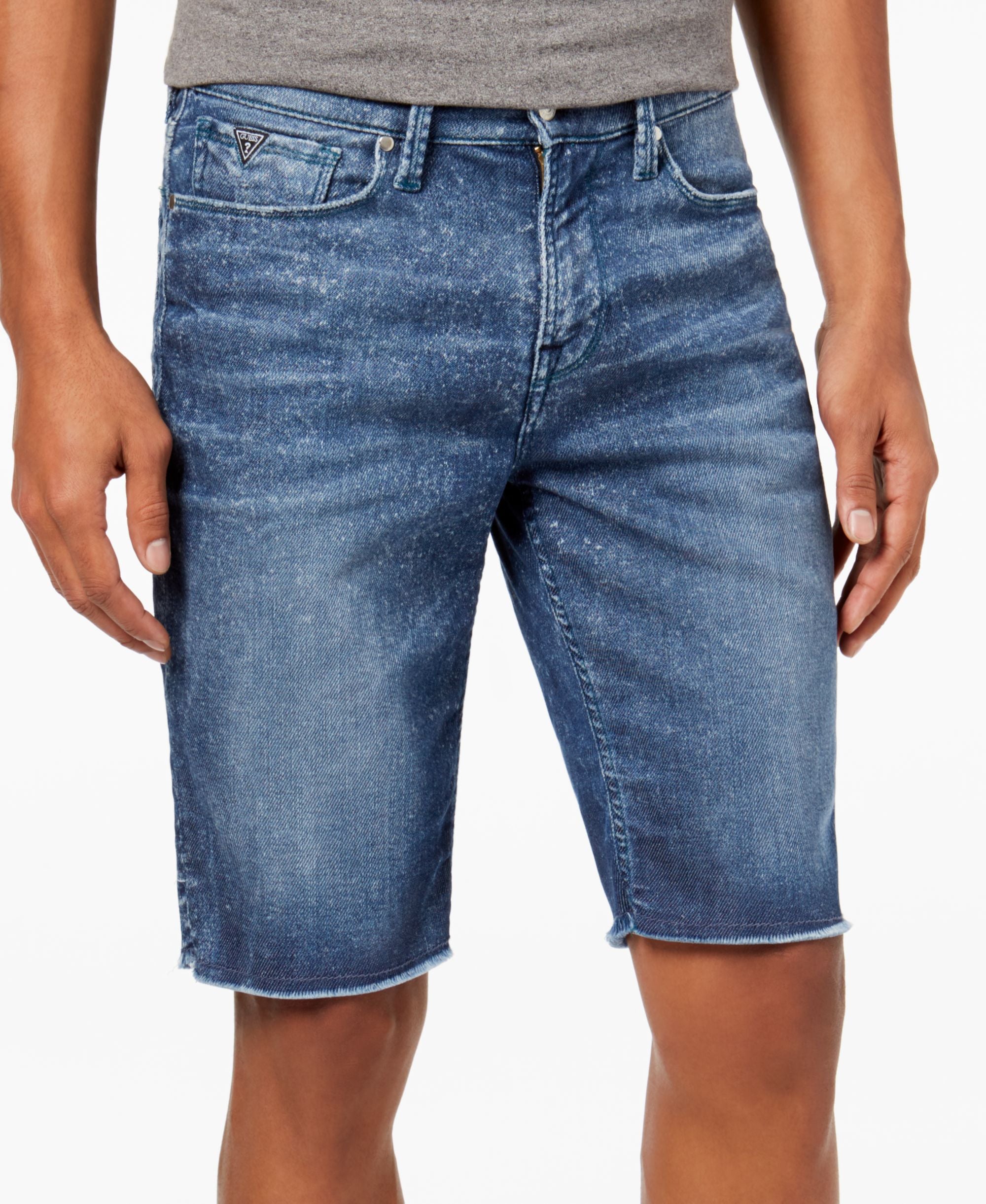 Guess Mens Slim Fit Raw Edge Stretch Denim Shorts