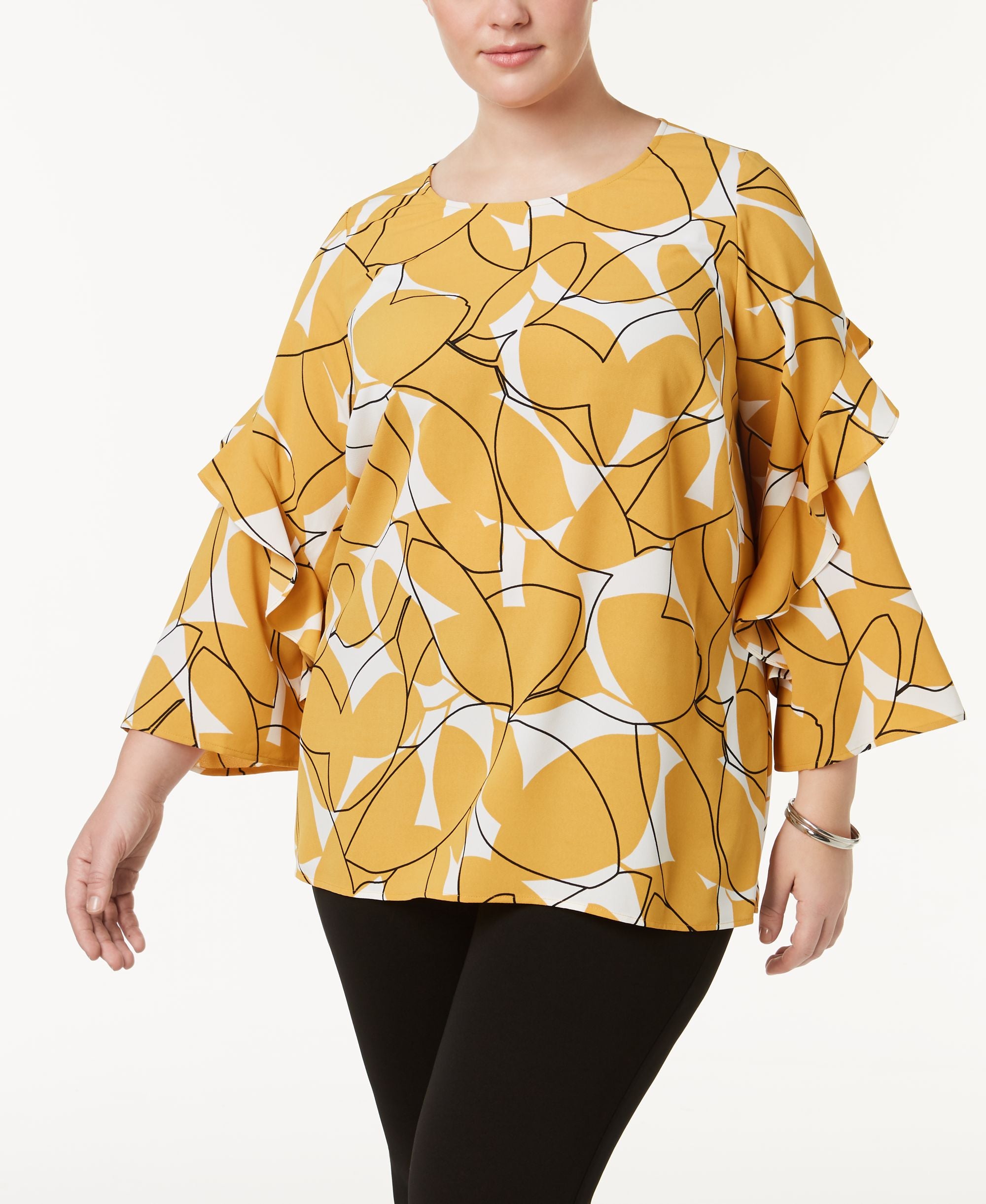 Alfani Plus Size Printed Ruffle Sleeve Top