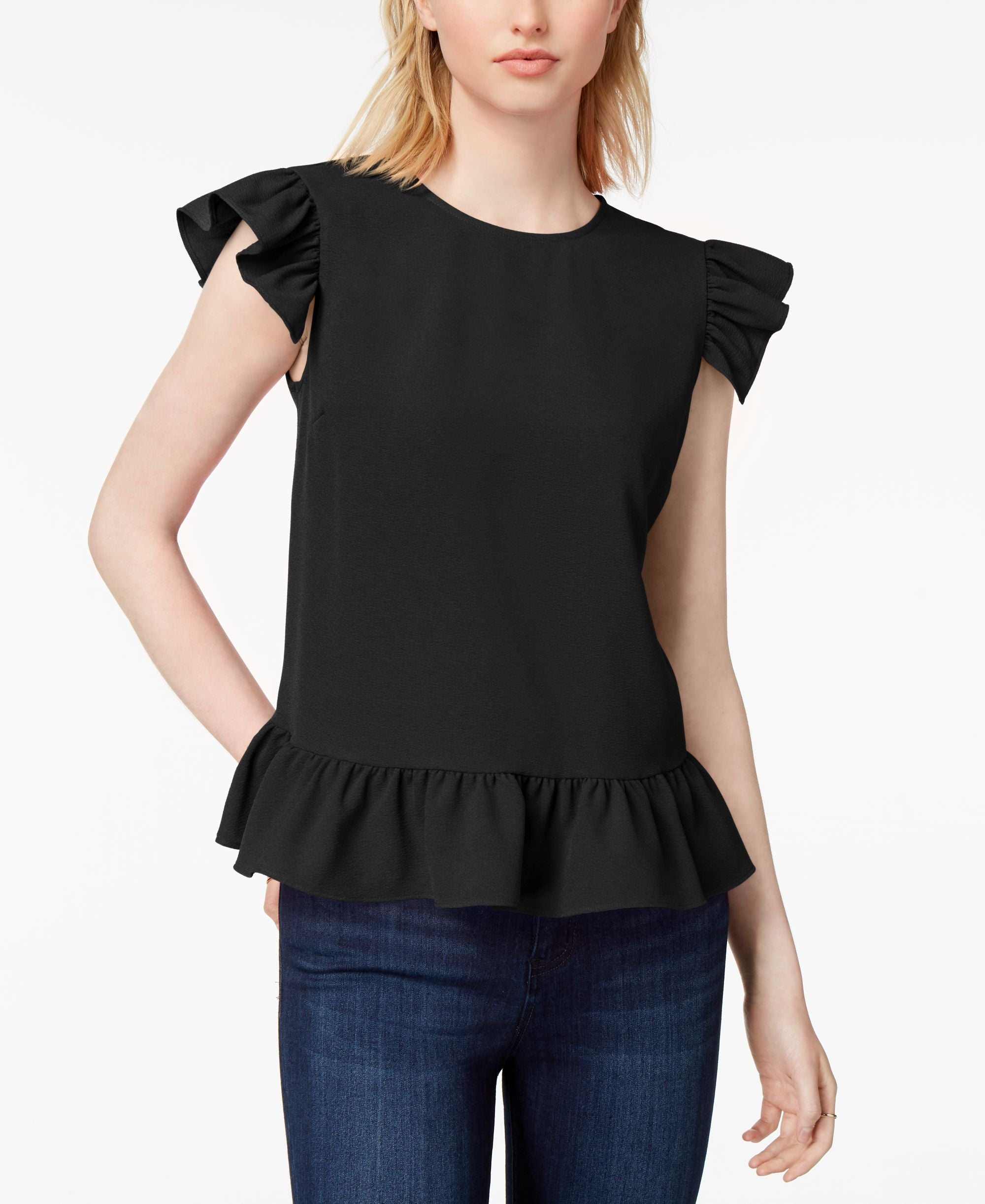 Maison Jules Ruffled Flutter Sleeve Top