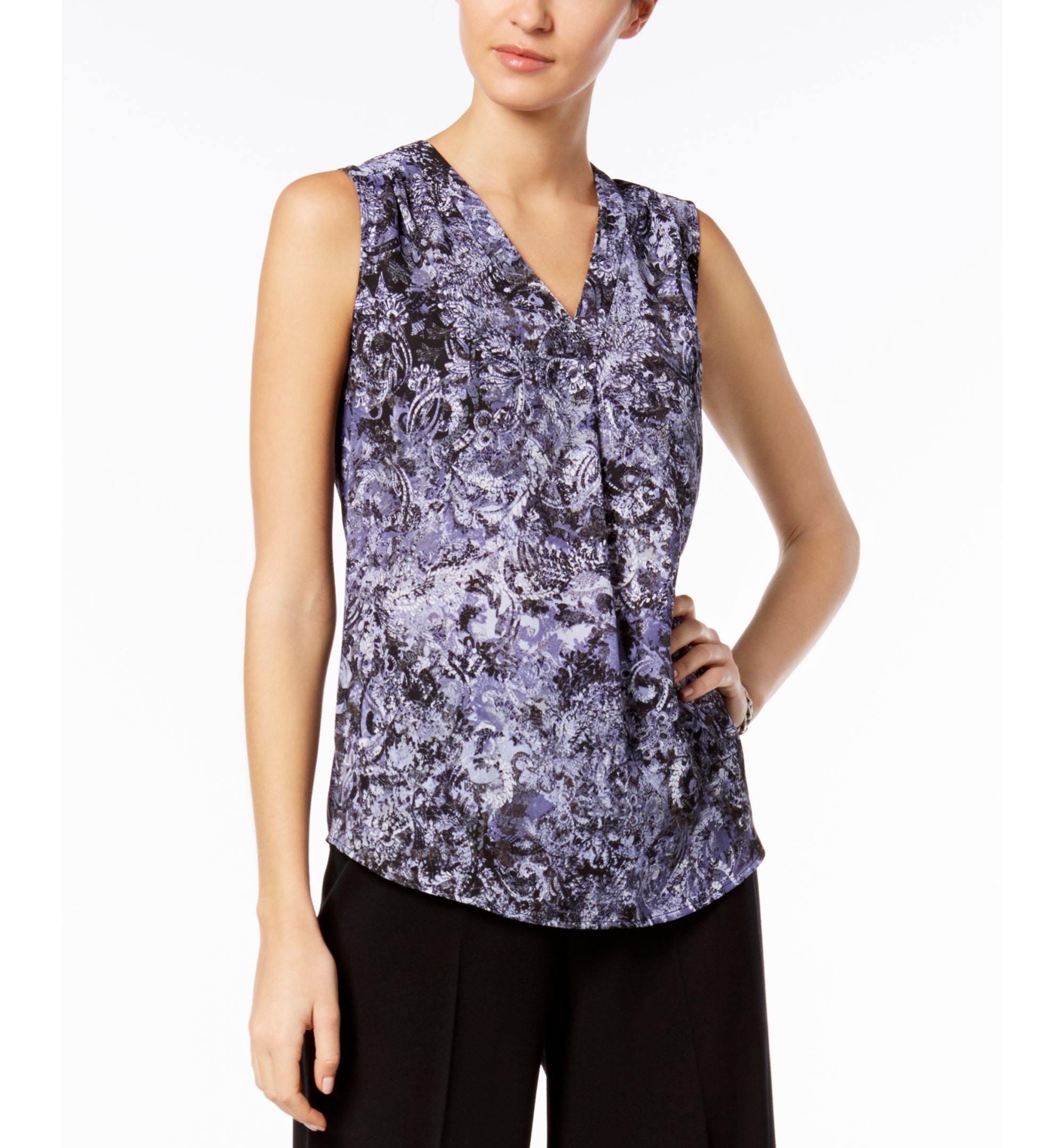 Nine West Printed V Neck Shell
