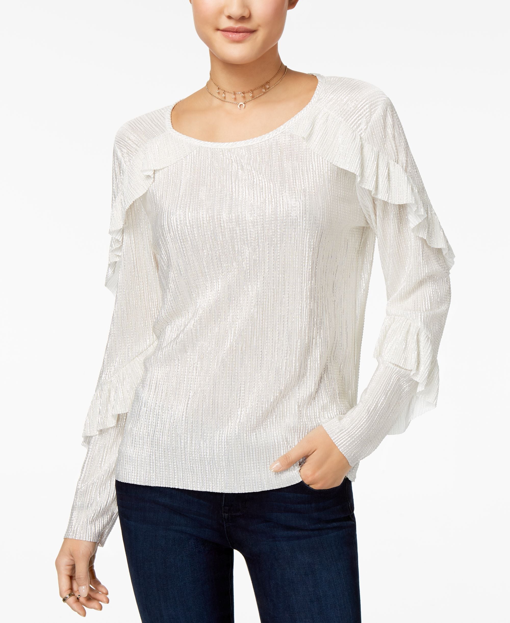 Lily Black Juniors Shine Pleated Ruffle Top