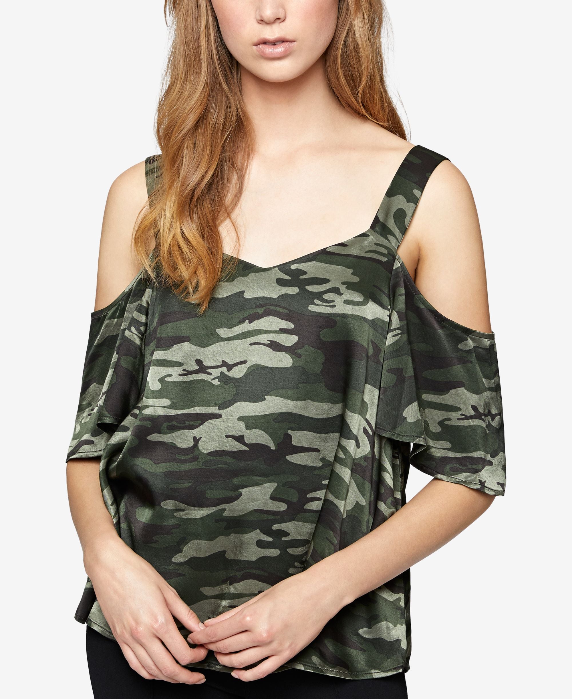 Sanctuary Camo Print Cold Shoulder Top