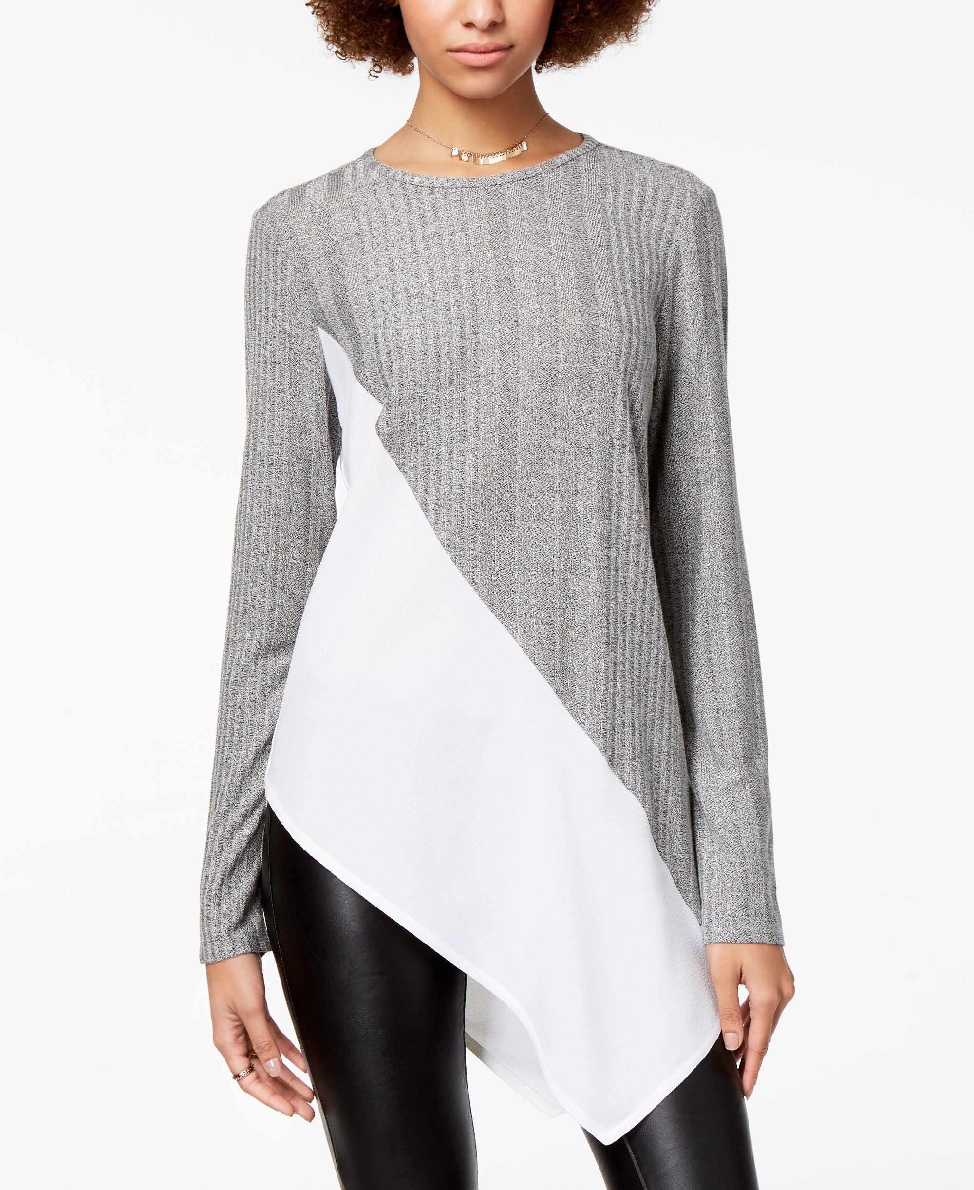 Bar III Mixed Media Asymmetrical Top