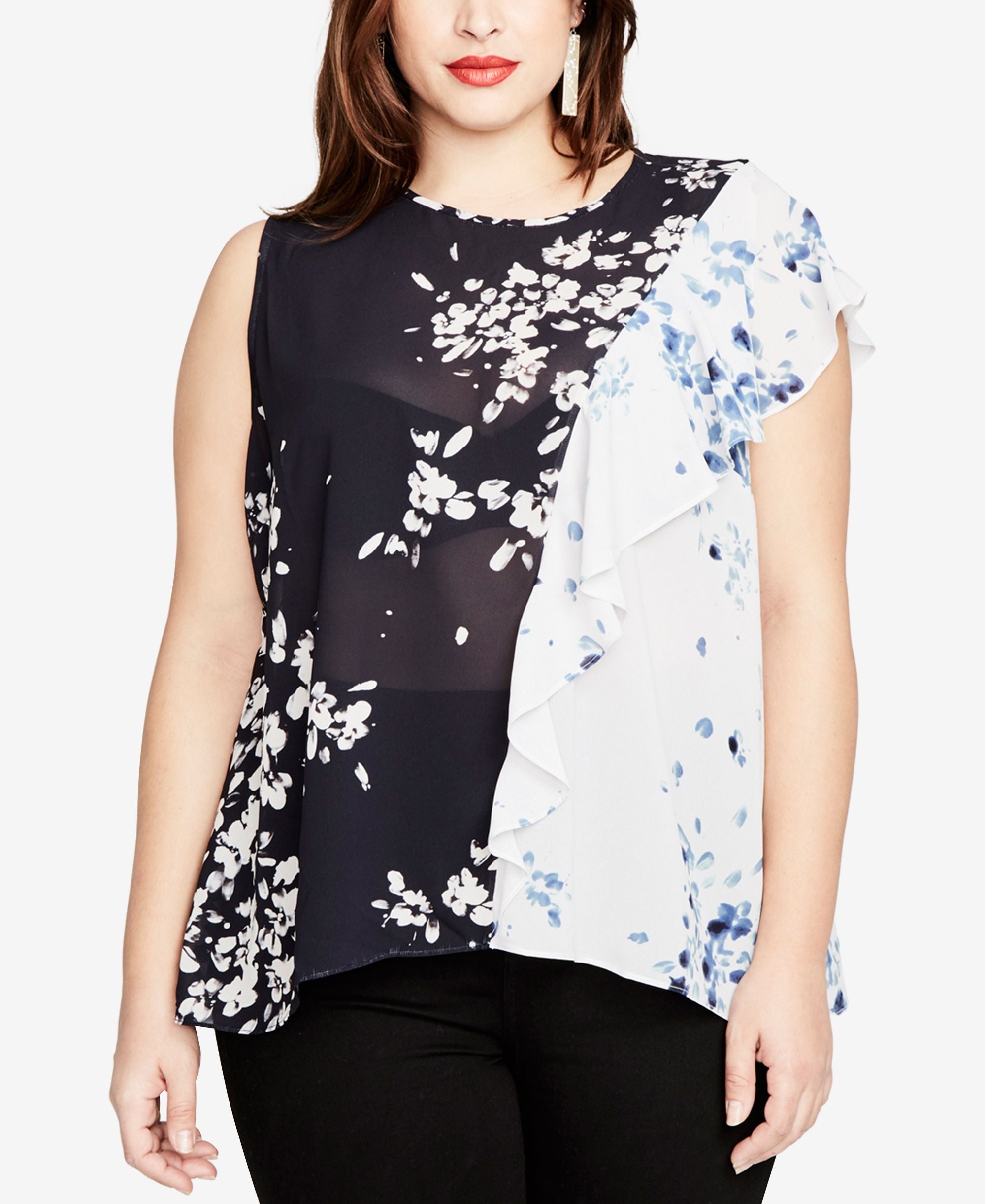 Rachel Rachel Roy Trendy Plus Size Sheer Colorblocked Blouse