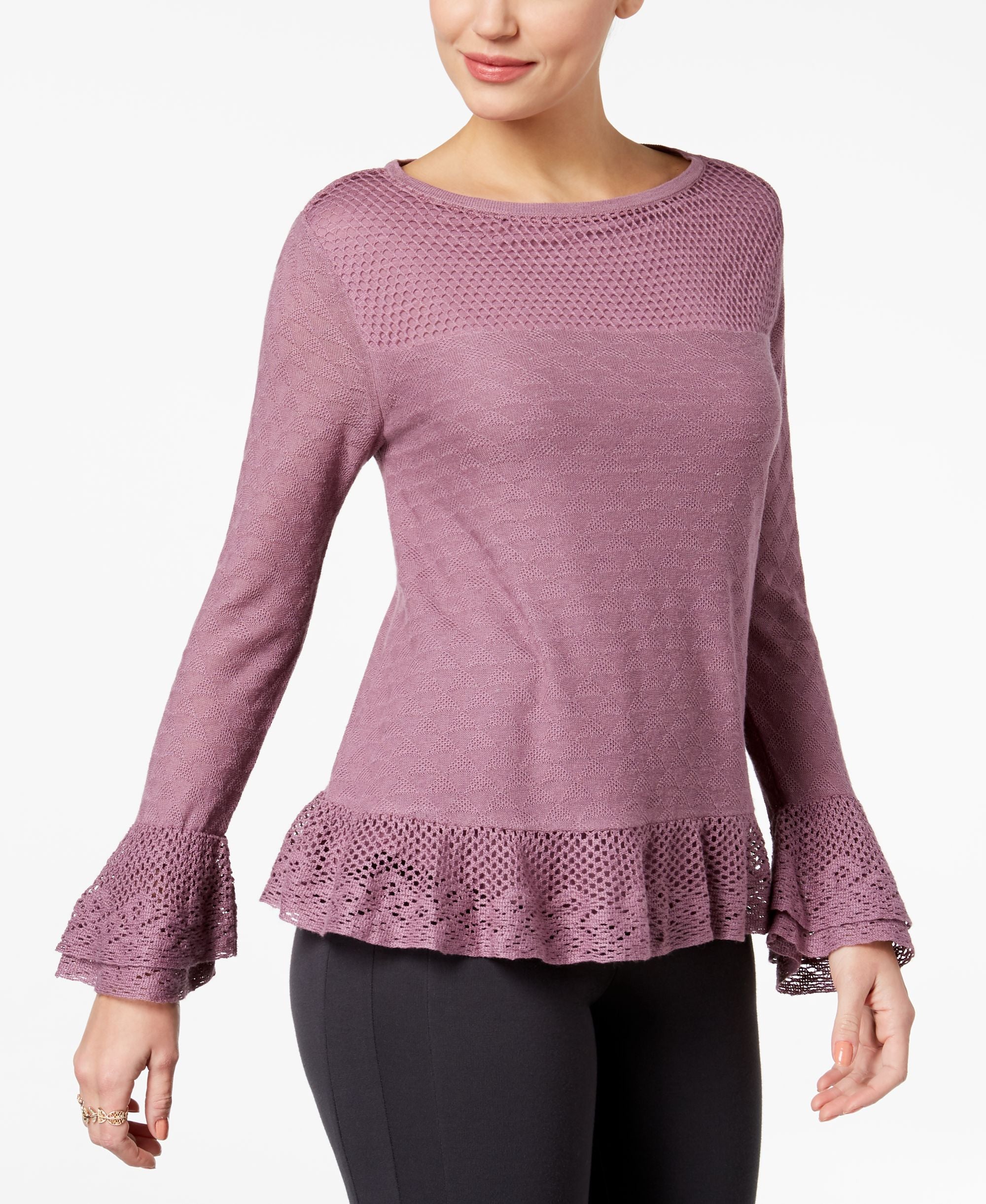 Style & Co Layered Ruffle Trim Knit Sweater