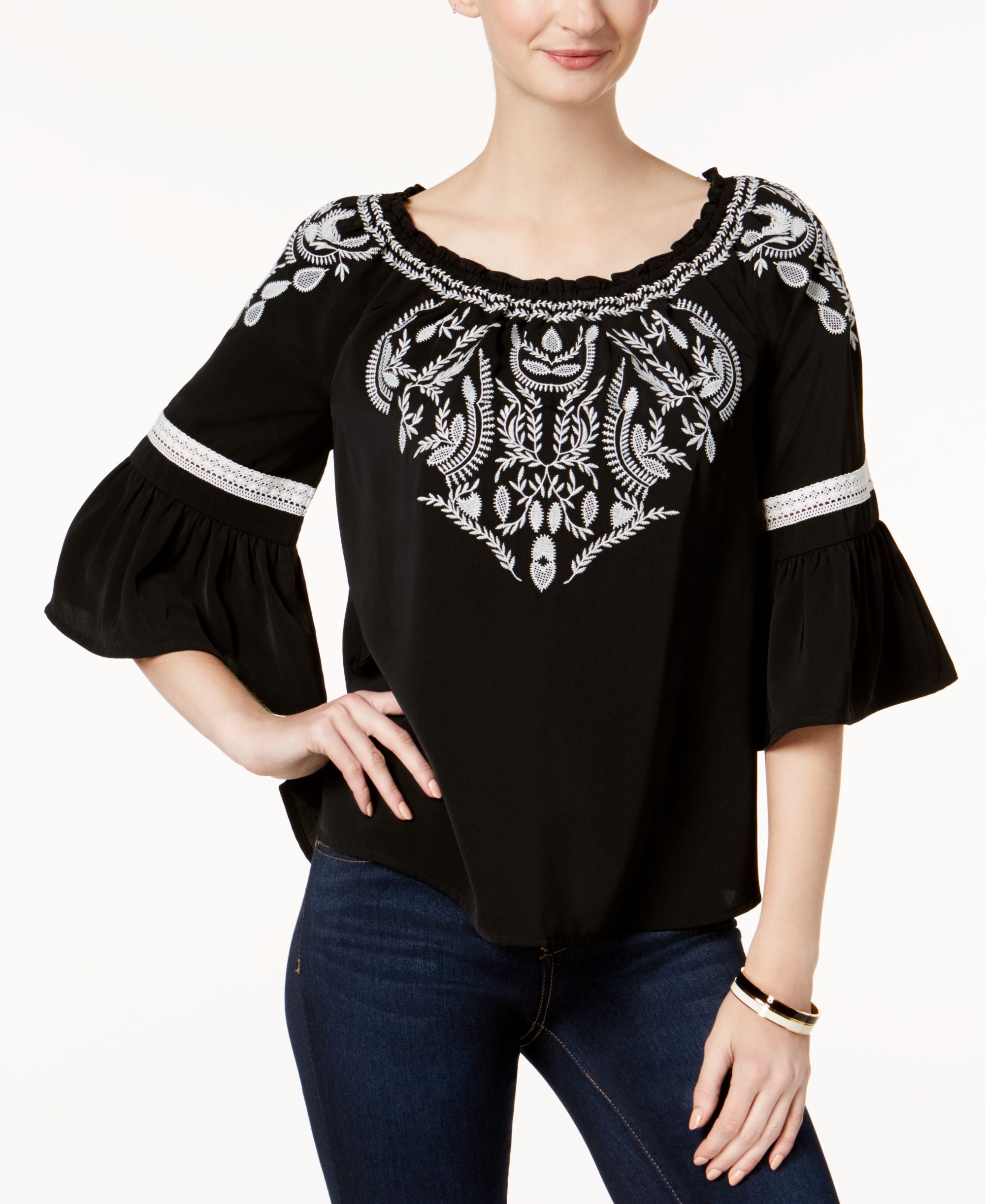 Charter Club Embroidered Peasant Top4